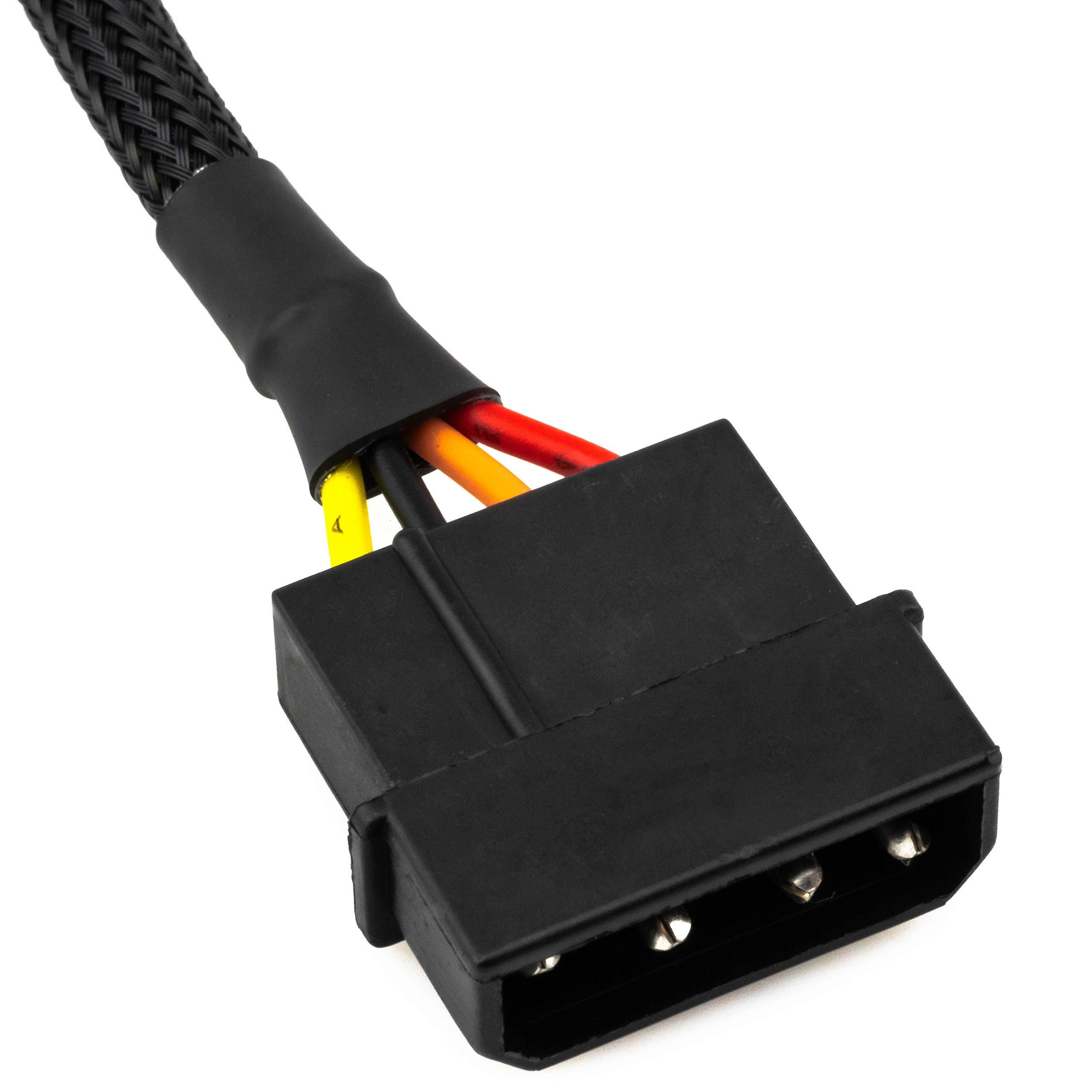 CRJ Electronics CRJ 4-Pin Molex to Dual 15-Pin SATA Power Adapter Cable - 12-inch (30cm), Black Sleeved - Power Two SATA Hard Drives and SSDs from a 4-Pin Peripheral Molex ATX Power Supply Connection