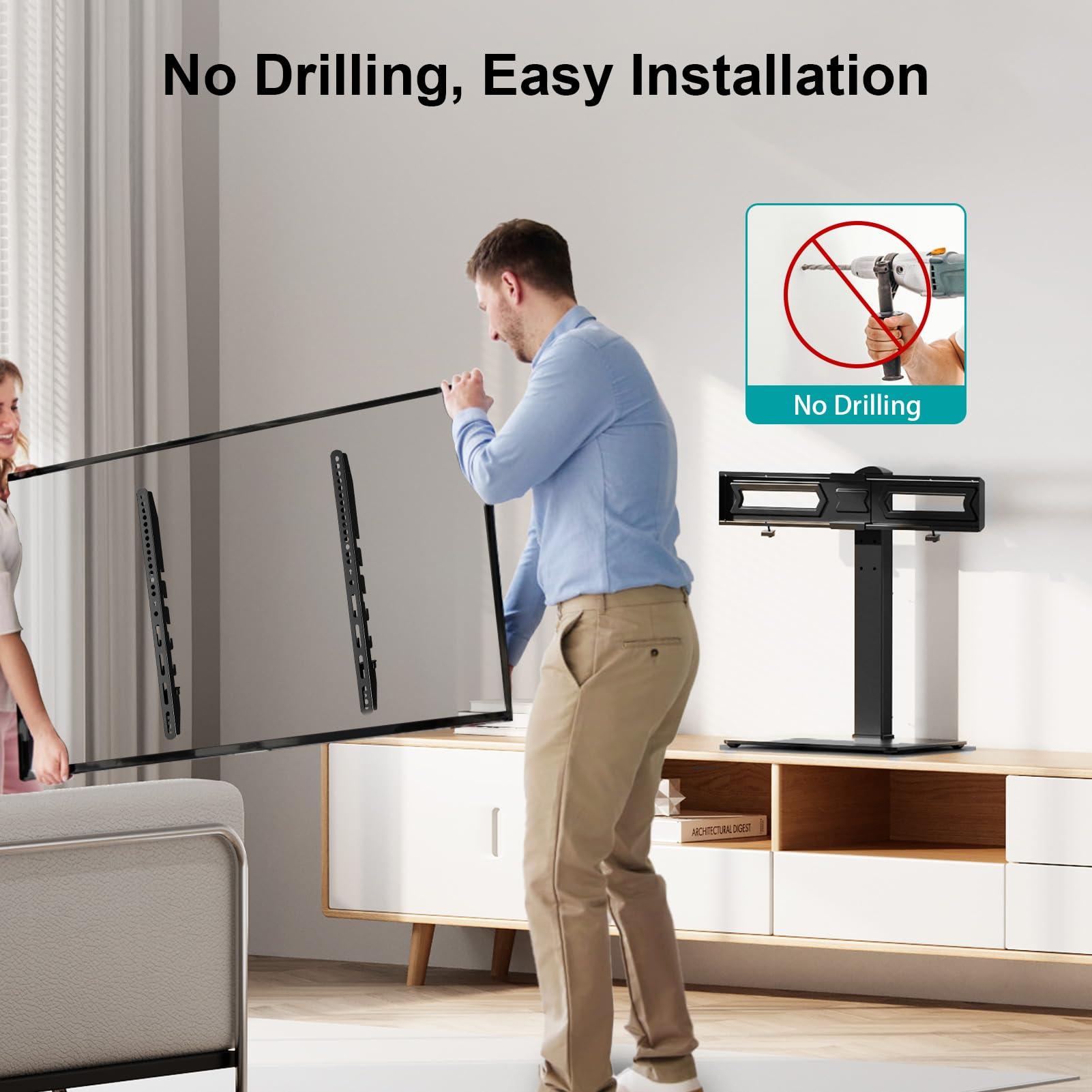 MOUNT PRO MOUNT PRO Universal Swivel TV Stand Base, Table Top TV Stand for 37 to 65, 70, 75 Inch LCD LED TVs, Height Adjustable TV Mount Stand with Tempered Glass Base, Holds up to 88lbs, Max VESA 600x400mm