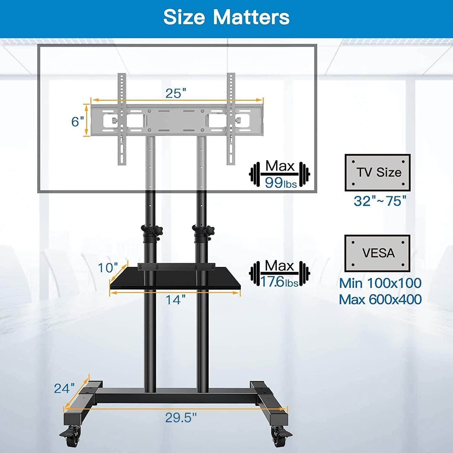 PERLESMITH PERLESMITH Mobile TV Stand on Wheels for 32-75 Inch Flat/Curved Panel Screens