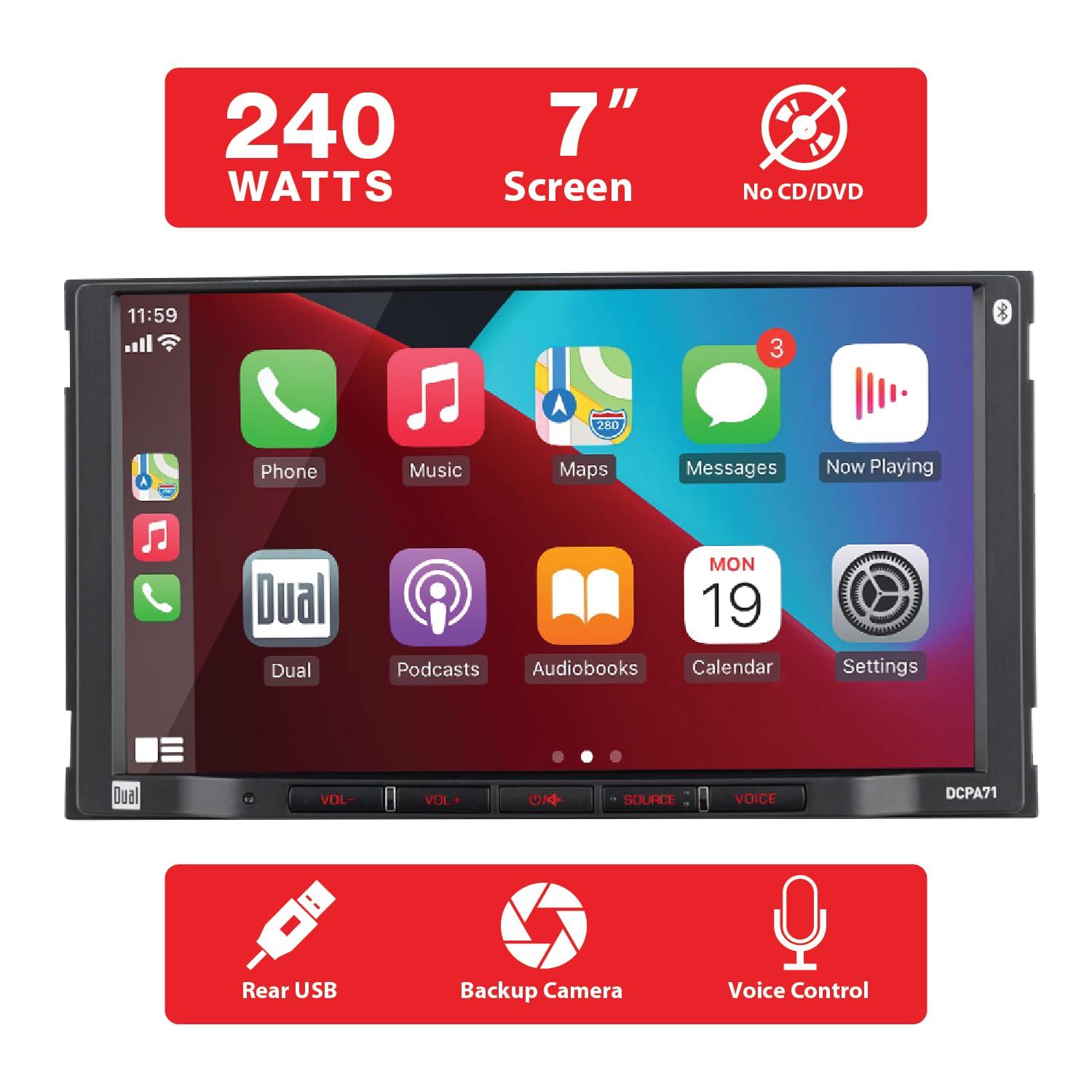 Dual Electronics Dual Electronics DCPA71-BC 7-inch Certified Apple Carplay Android Auto | Double DIN Touchscreen Car Stereo Radio | Bluetooth Hands Free Calling & Music Streaming | Backup Camera Included