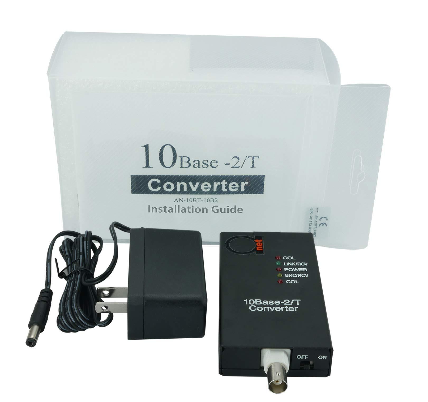 ADnet 10BaseT RJ45 UTP to 10Base2 Thinnet Coax BNC Media Converter | Ethernet Adapter 10Base-T/2