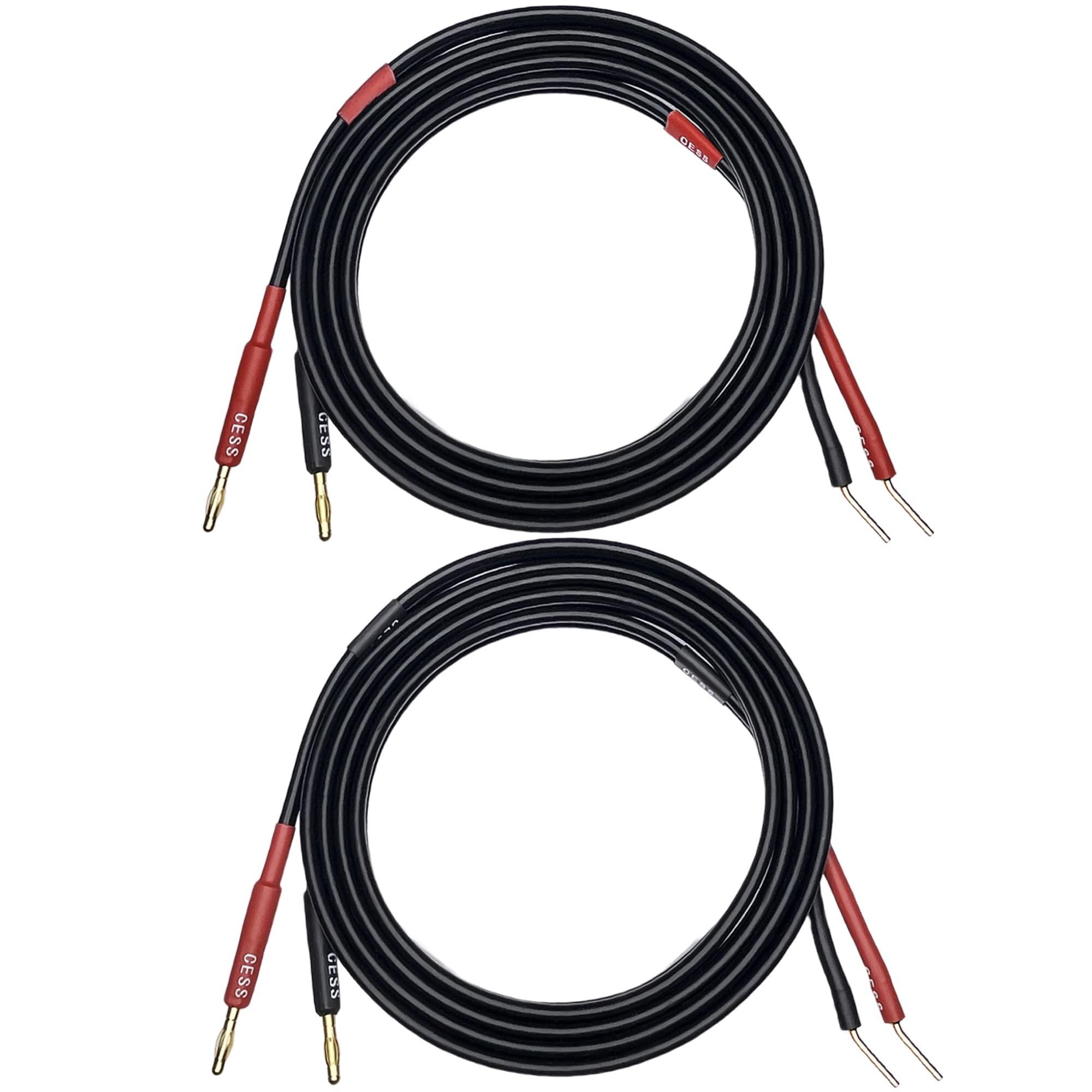 CNCESS CESS-119-6f Banana Plugs to Pin Type Plugs 12AWG 680 Strand Count Super Soft Silicone Wire Speaker Cable (6 Feet)