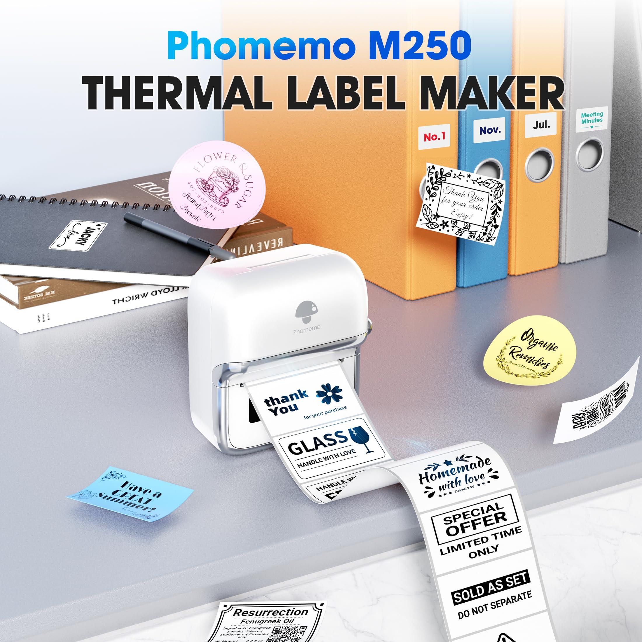 Phomemo Phomemo M250 Label Maker, 3 Inch Thermal Label Maker, Portable Barcode Label with Tape, 3 Rolls 2.75" X 3.14" Thermal Labels