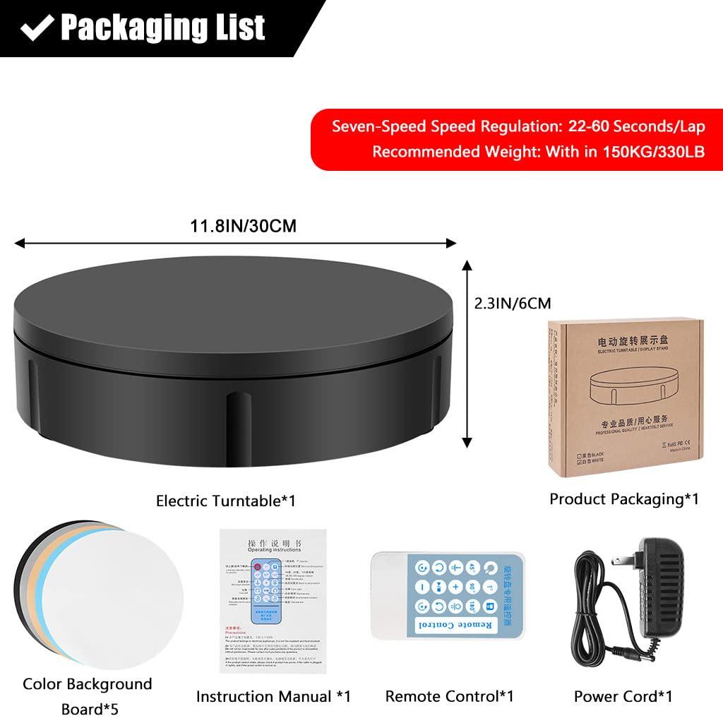 FONOBO FONOBO Rotating Display Stand, 330Lb/150Kg Load Bearing, 12 in Photography Motorized Display Turntable for Mannequin 360 Show,Black