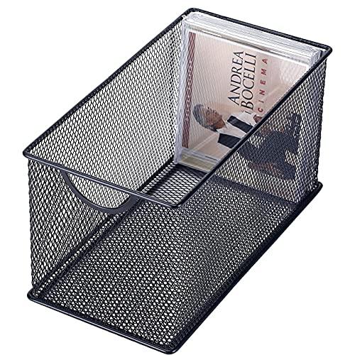 DCFV Metal Wrought Iron Metal Mesh CD Storage Boxes DVD/BluRay/Games Desktop Magazine Toy Household Debris Finishing Rack (Color : Black)