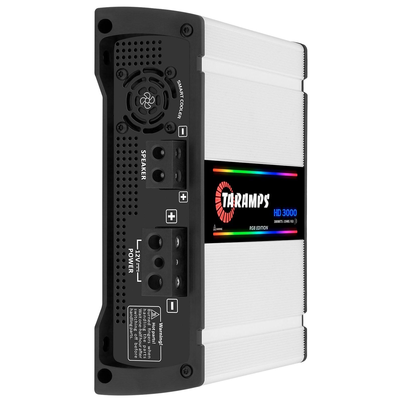 Taramp's Taramps HD 3000 2 Ohms RGB Effects 1 Channel 3000 Watts RMS MAX Full Range Car Audio Monoblock LED Monitor Indicator Class D Amplifier Crossover, HD 3k