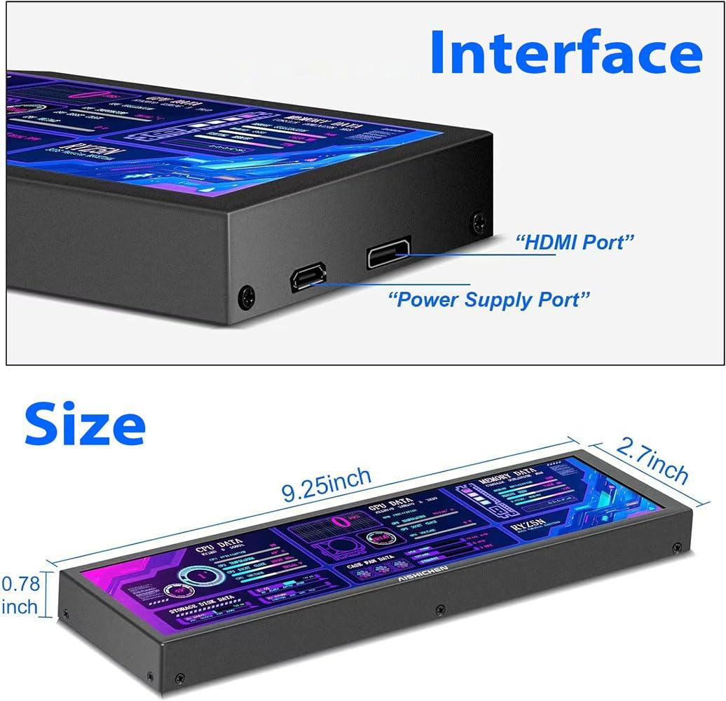 EDIY EDIY 8.8 Inch Computer Secondary Screen PC Temperature Display with Case CPU Temperature Monitor 1920x480 LED IPS Sub Screen AIDA64 PC CPU RAM Data Monitor, white