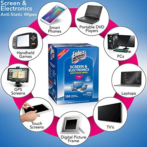 Endust Endust for Electronics; Individually Wrapped, Portable, Anti-Static, Screen & Electronics Cleaning Wipes; 150 Count (14316)