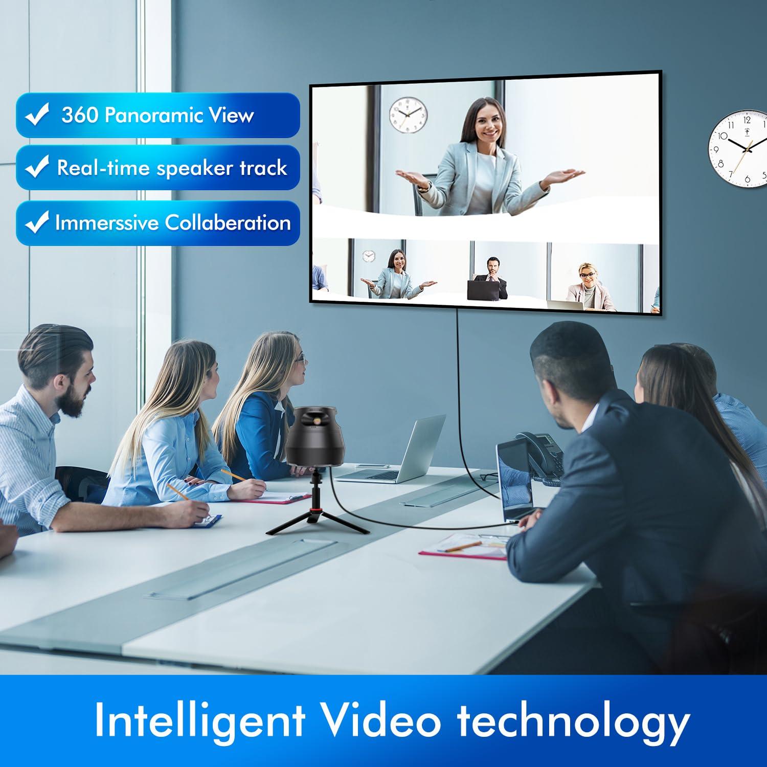 Meeteasy Panoramic 360 Video Conference Camera, Immersive Experience, Overall and Speakers' Close-up View, 1080P Webcam for Small/Mid-size Room, Micro SD Card Slot Equipped