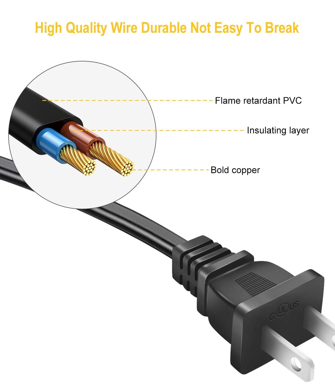 LitStar AC Power Cord for JBL PartyBox 310 110 300 710 100 200 1000 On-The-Go Speaker JBL Soundbar 2.1 3.1 5.1 9.1 Replacement 2 Prong Charger (10 Feet)