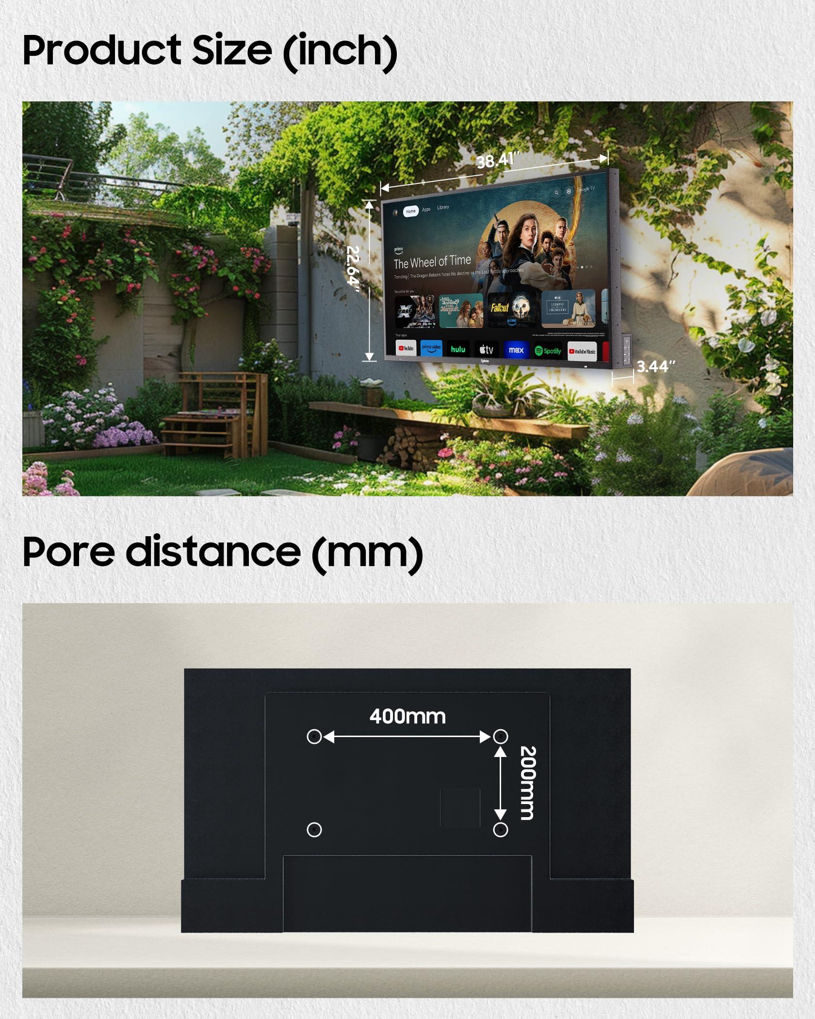 SYLVOX SYLVOX Outdoor TV, 43 inch 2000 Nit High Brightness Smart Outdoor TV, 4K Sunlight Readable Display, IP55 Waterproof, Smart TV for Outdoor Households or Commercial Places (Pool Pro 2.0/2024)