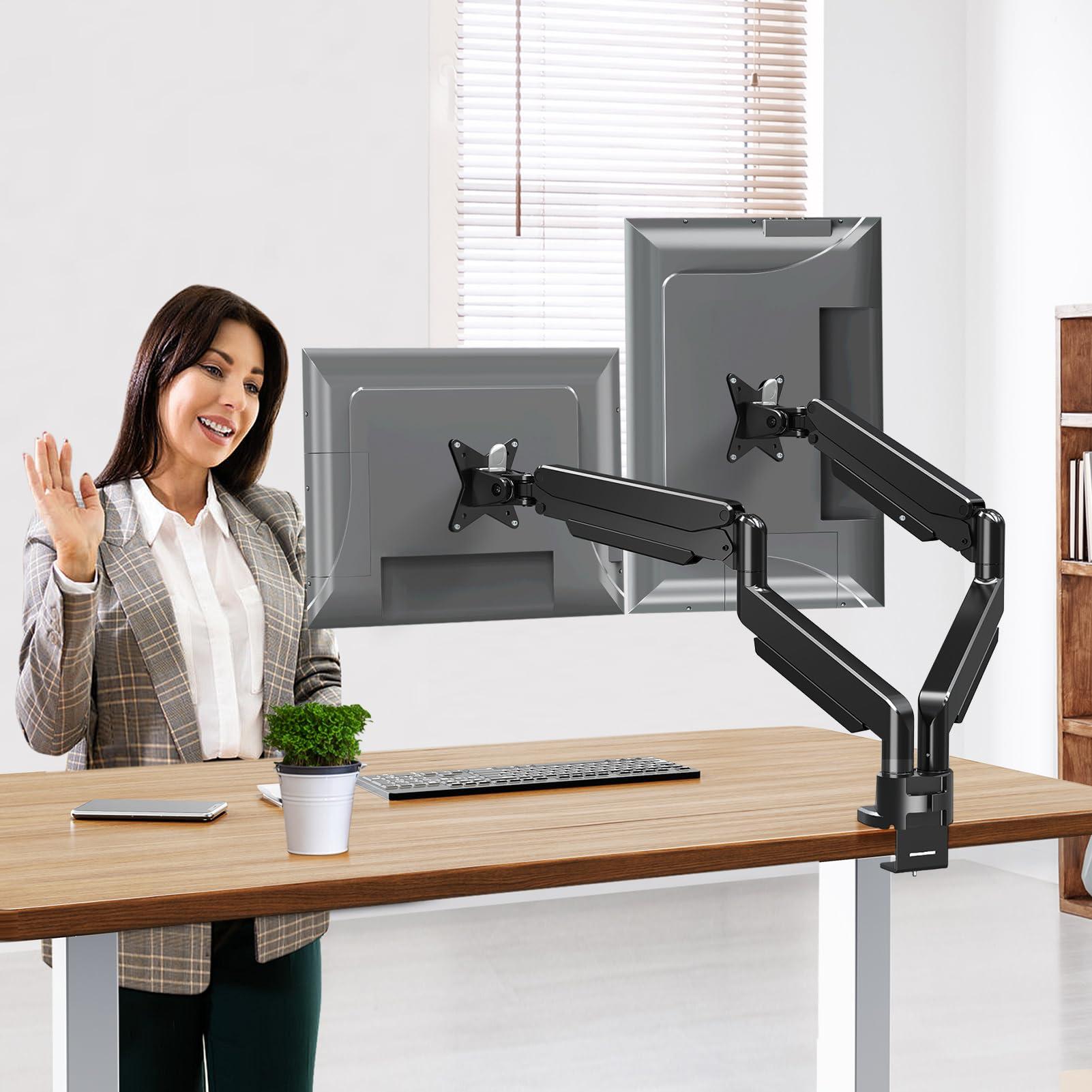 MOUNT PRO MOUNT PRO Dual Monitor Stand Fits Max 42 Inch Computer Screen, Heavy Duty Premium Monitor Mount for 2 Monitors, Each Arm Holds up to 33lbs, Ultrawide 2 Monitor Desk Mount, VESA Mount 75x75mm/100x100mm