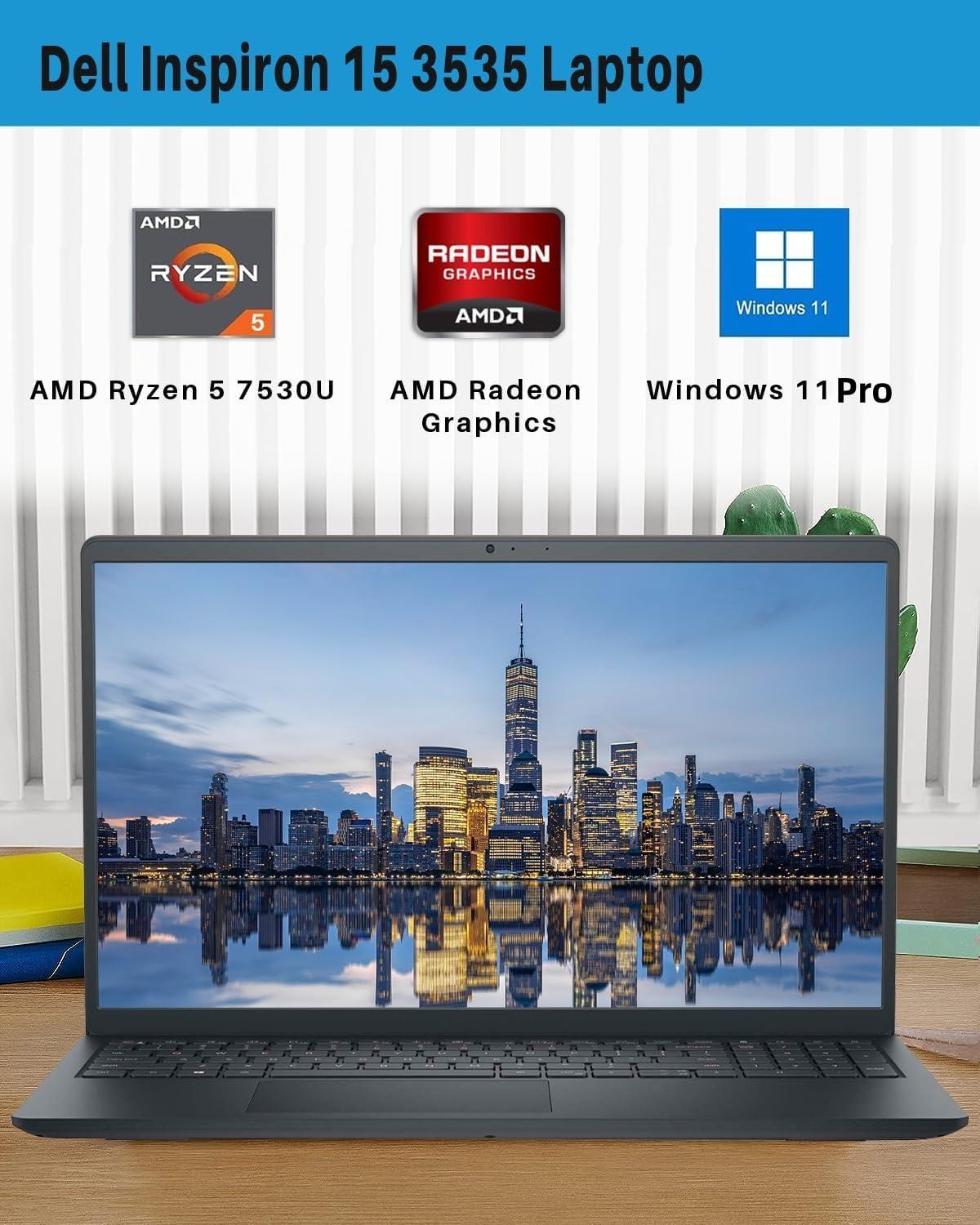 Dell Dell Inspiron 15 3535 Touchscreen Laptop, 15.6" FHD Business Laptop, 32 GB RAM, 2 TB SSD, AMD Ryzen 5 7530U Up to 4.5GHz, Windows 11 Pro, MS Office Pro 2024 Lifetime License, Design Mouse