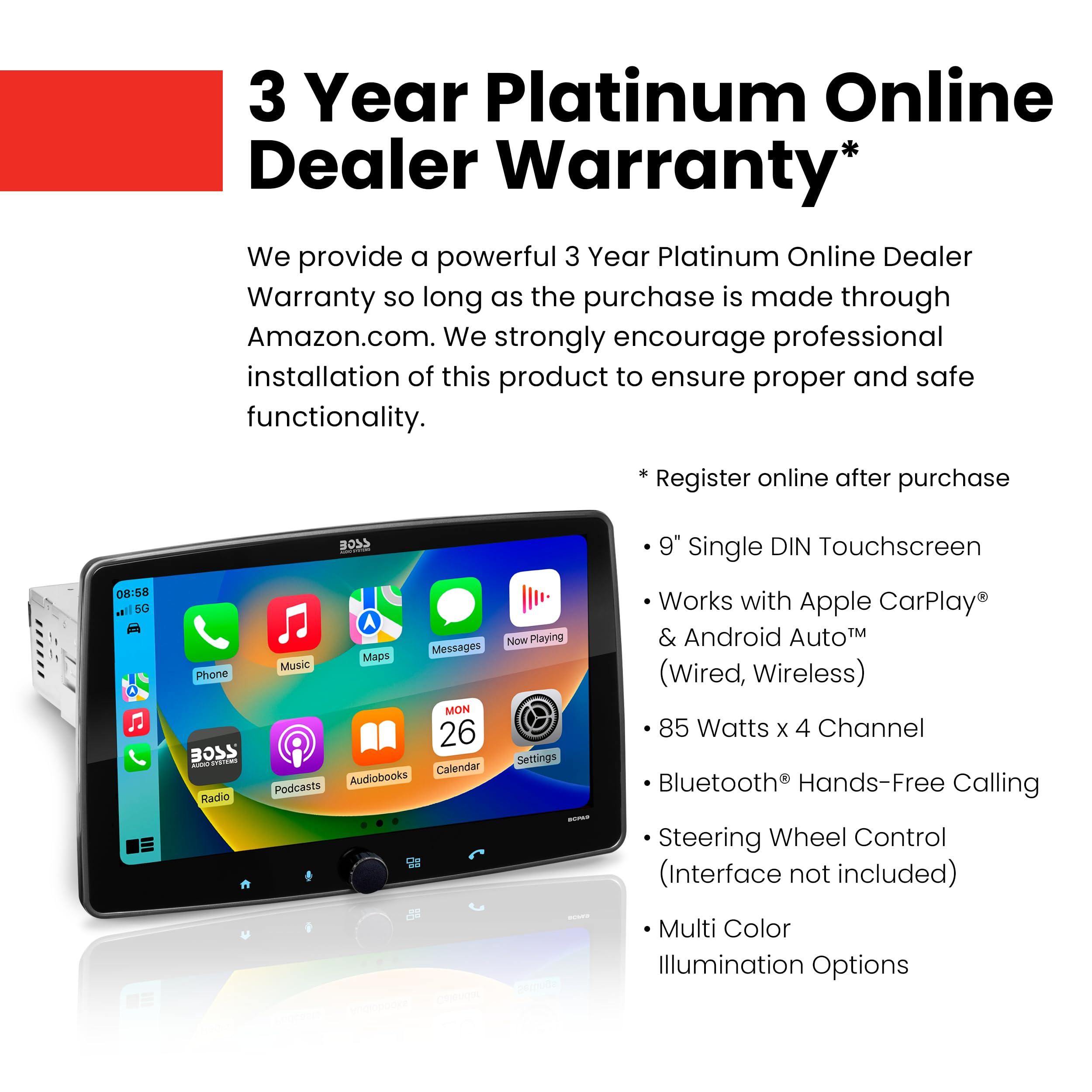 BOSS Audio Systems BOSS Audio Systems BCPA9 Single DIN Car Stereo Wireless Apple CarPlay, Android Auto, 9 Inch Touchscreen, Bluetooth, AM/FM Radio Receiver