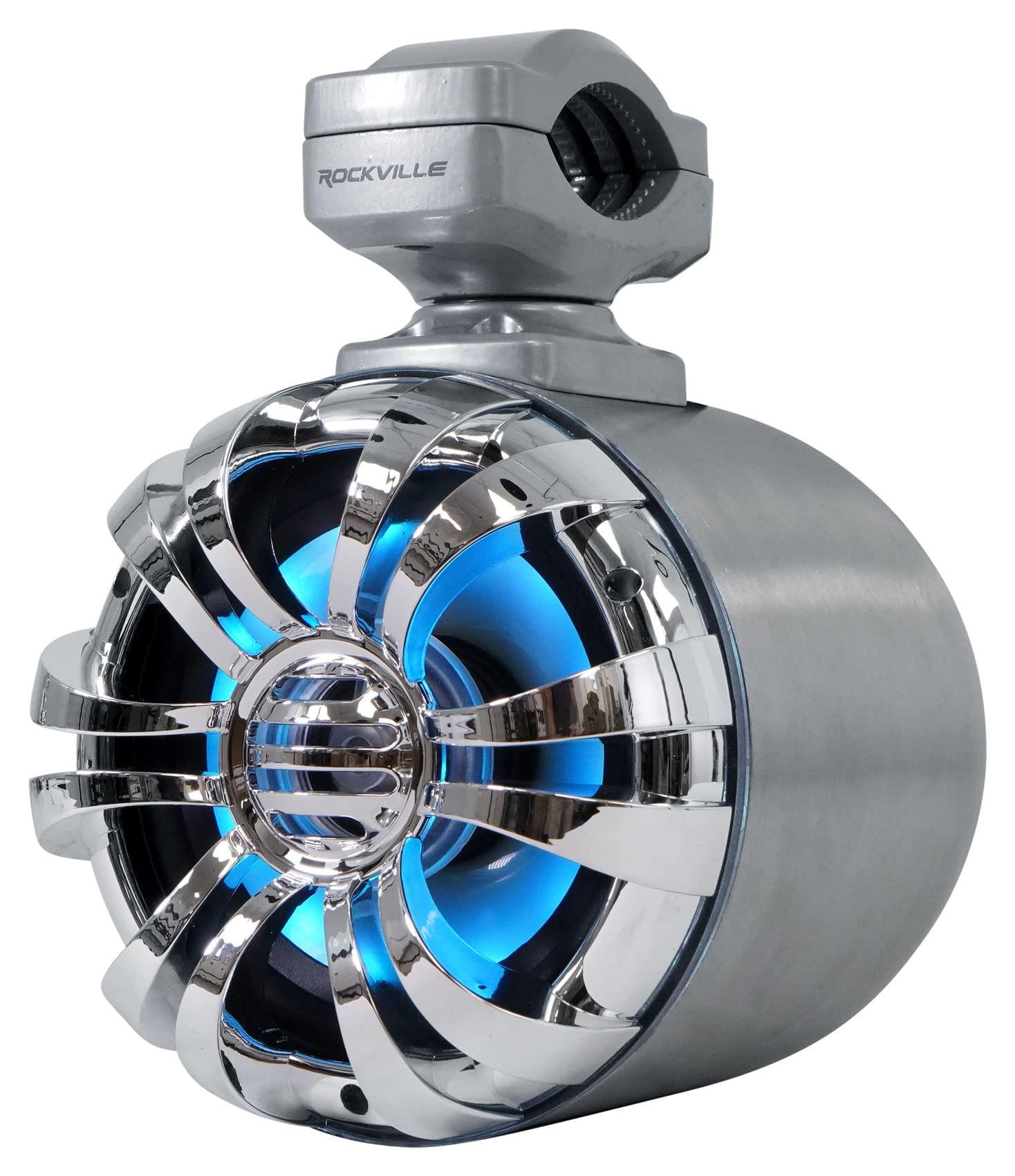 Rockville Rockville (4) WB50KLS Silver 5.25" 250w Metal Marine Wakeboard LED Tower Speakers