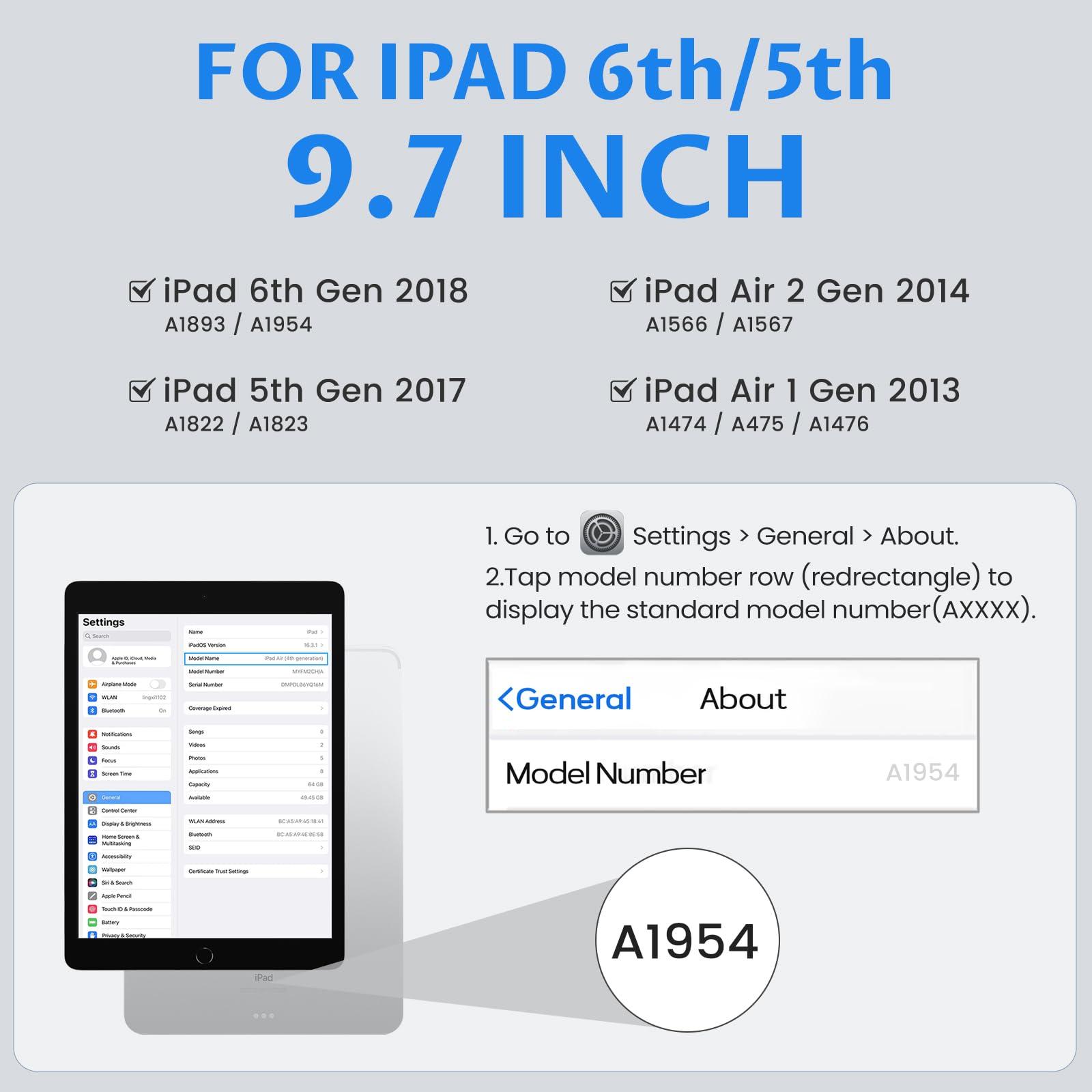 OYEEICE OYEEICE Keyboard Case for iPad 6th Generation 9.7 inch - 7 Color Backlit Detachable Wireless Keyboard, Upgraded Magnetic Cover with Pencil Holder for iPad Air 2nd Generation & iPad 6th/5th Gen - Black