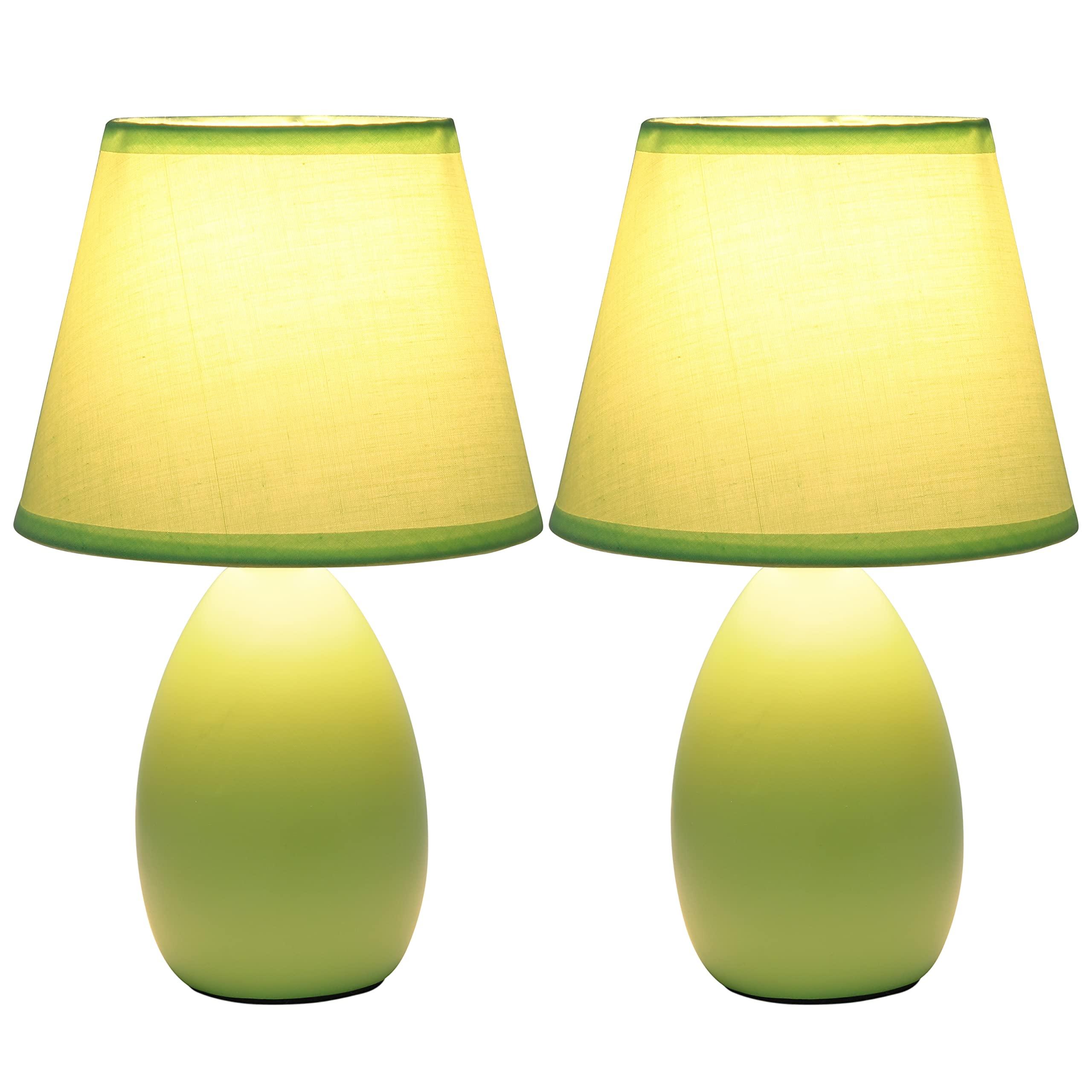 Simple Designs Simple Designs LT2009-GRN-2PK Mini Oval Egg Ceramic Bedside Table Lamp 2 Pack Set, Green