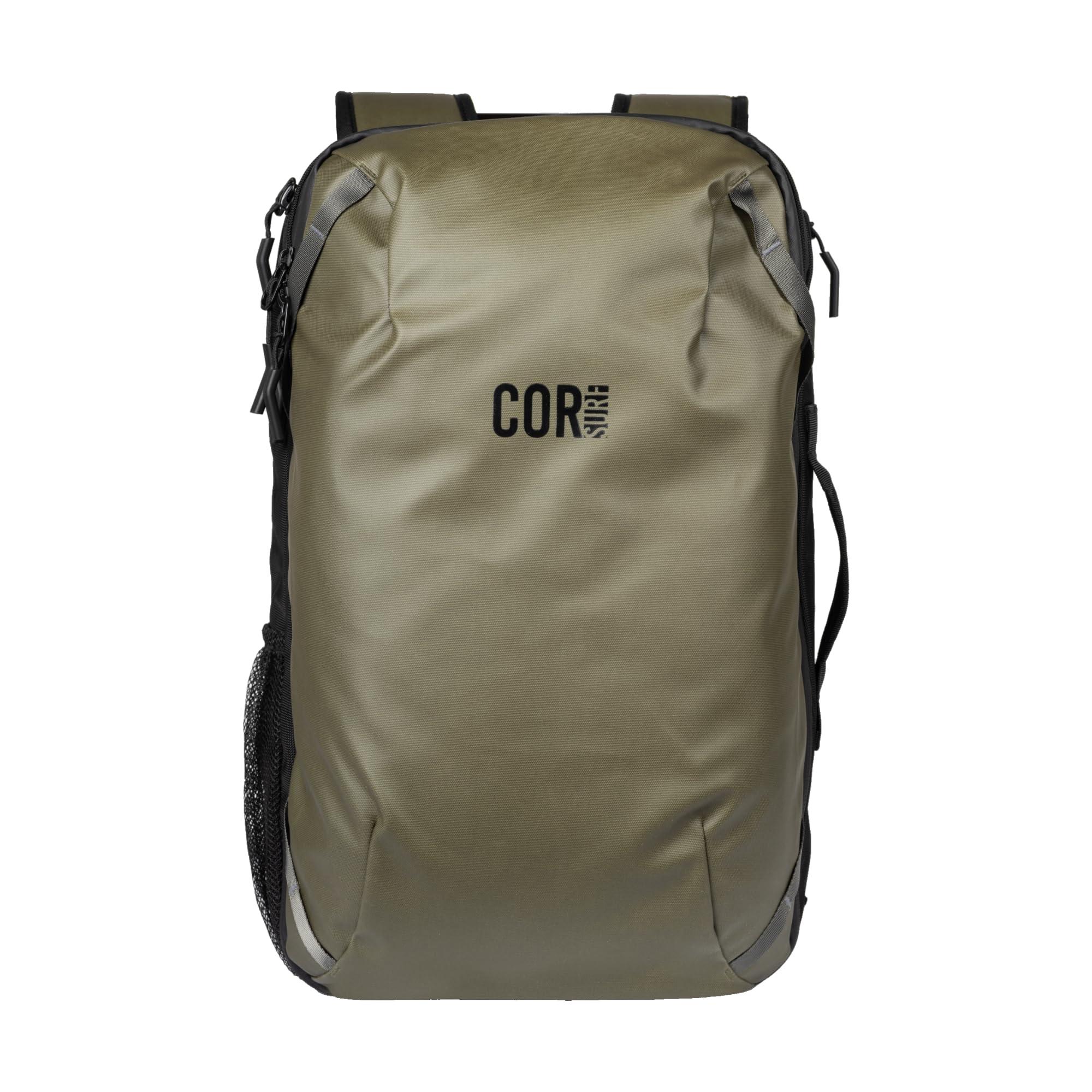 COR Surf COR Surf Travel Backpack Carry On Laptop Backpack with Secret Passport Pockets | Daypack Business Weekender Luggage Backpack for Men and Women | The Island Hopper (40L, Army Green)