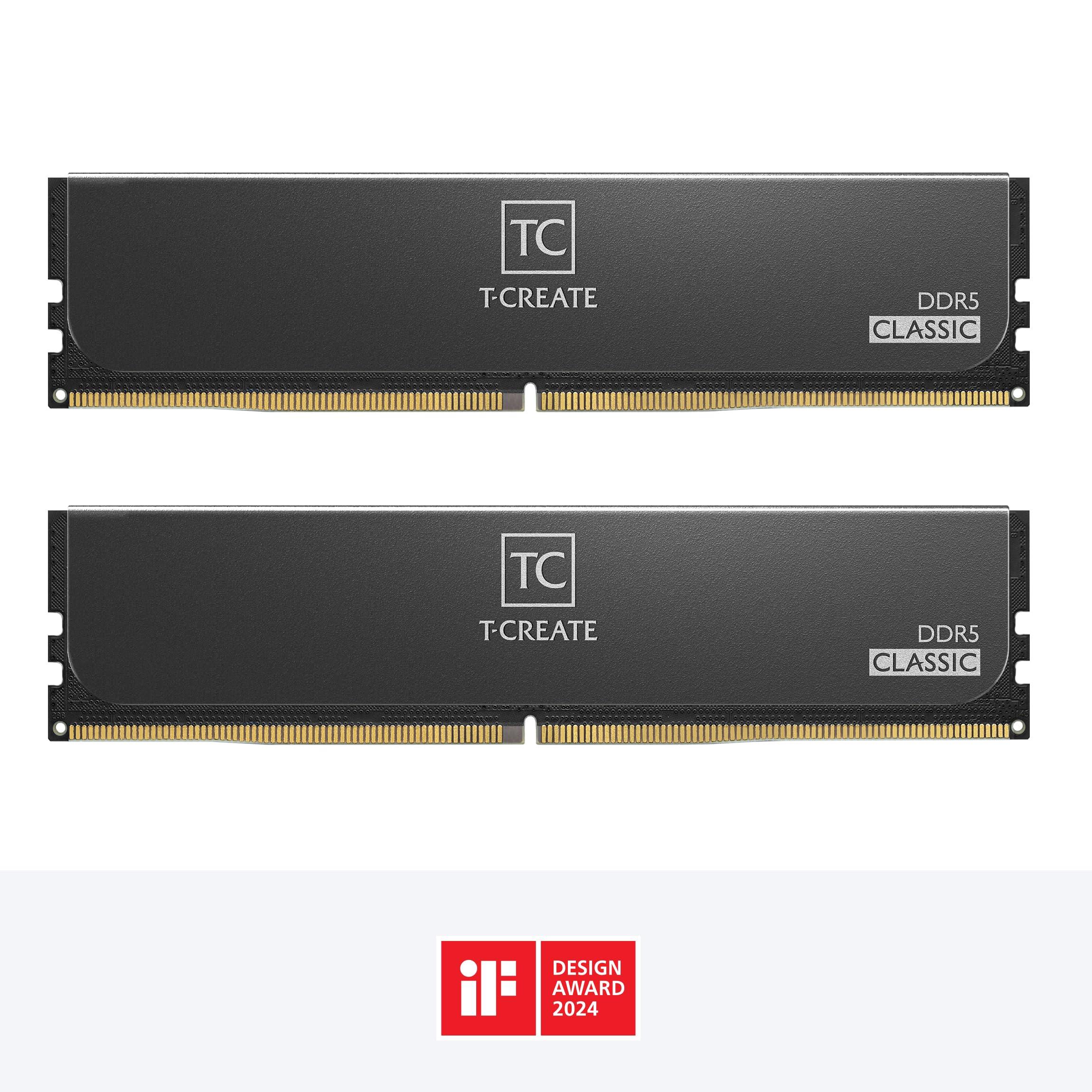 TEAMGROUP TEAMGROUP T-Create Classic 10L DDR5 64GB Kit (2 x 32GB) 5600MHz (PC5-44800) CL46 Hynix IC Desktop Memory Module Ram, Supports Both Intel & AMD - CTCCD564G5600HC46DC01, Black-UDIMM