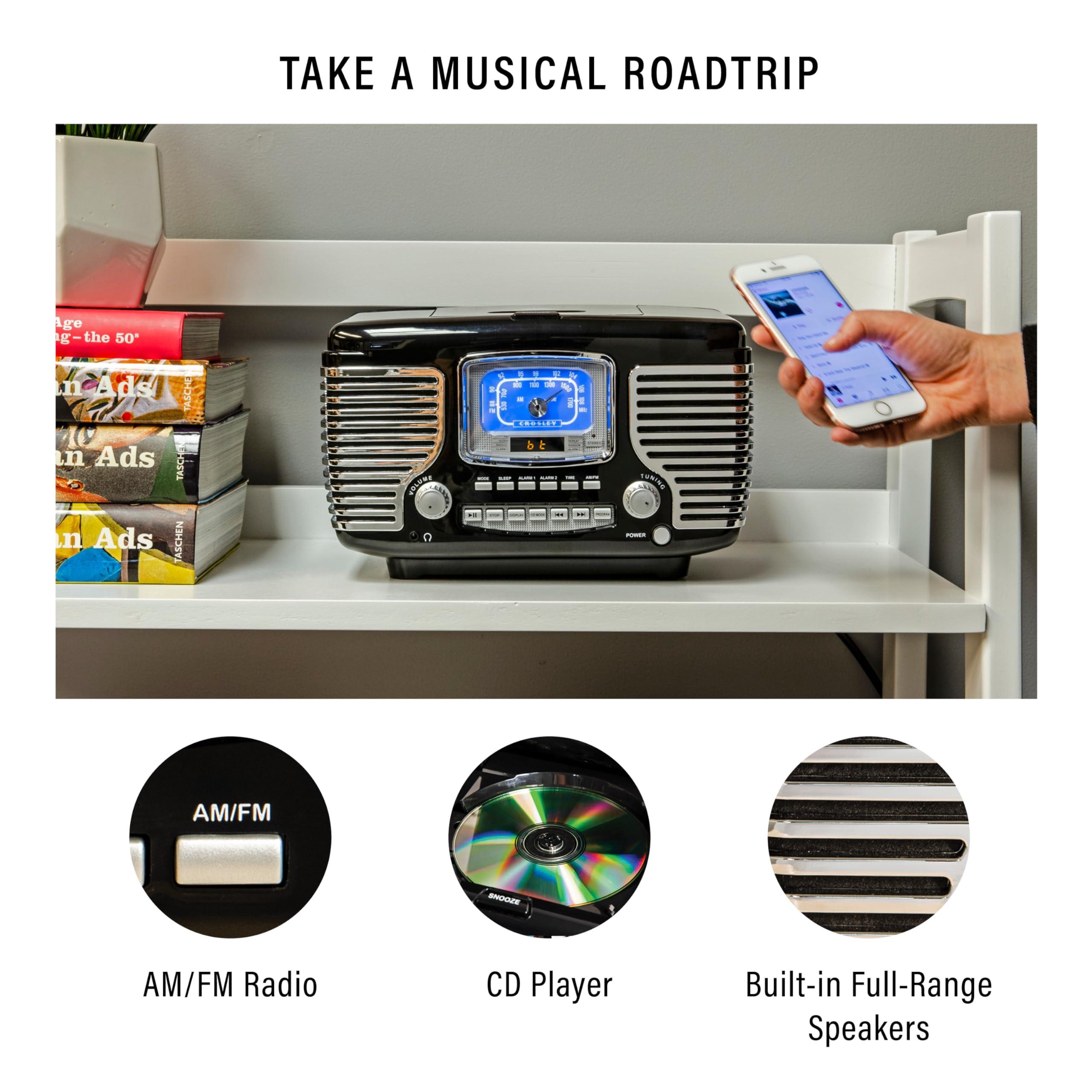 Crosley Crosley CR612B-BK Corsair Tabletop AM/FM Bluetooth Radio with CD Player and Dual Alarm Clock, Black