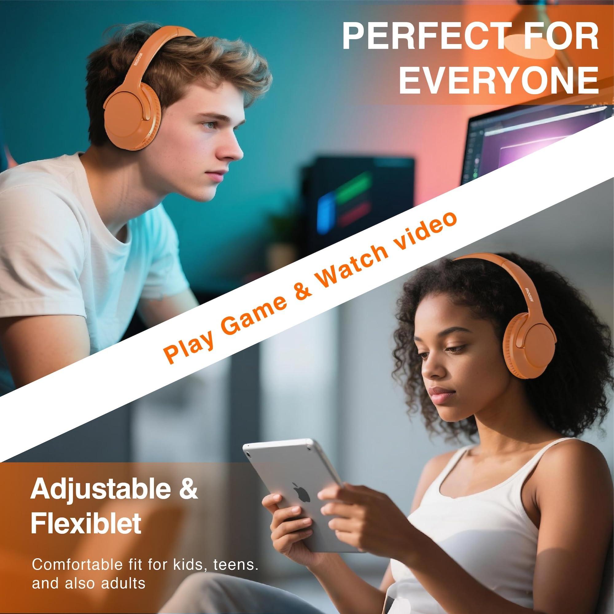 MIDOLA MIDOLA Bluetooth Headphones Over Ear 68H Playtime 6 EQ Wireless Headset with Microphone HiFi Stereo Foldable Lightweight Deep Bass for Travel Home Office Cellphone Orange