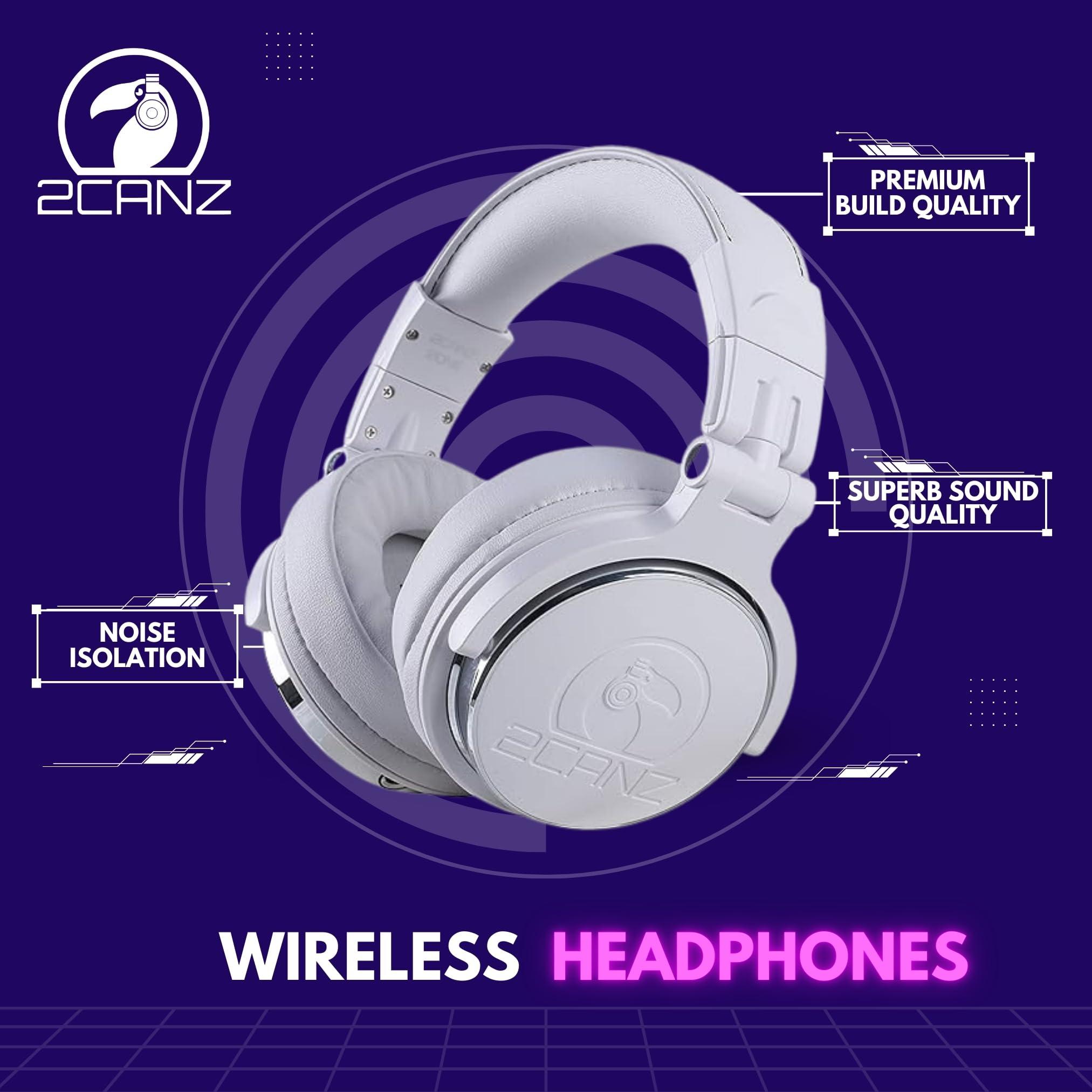 2CANZ 2CANZ Pro Matte White Over-Ear Professional Wireless Headphones - Enhanced 50mm Neodymium Drivers, Closed Back, Plush Ear Cushions, 8-Way Adjustable Earpads, Foldable