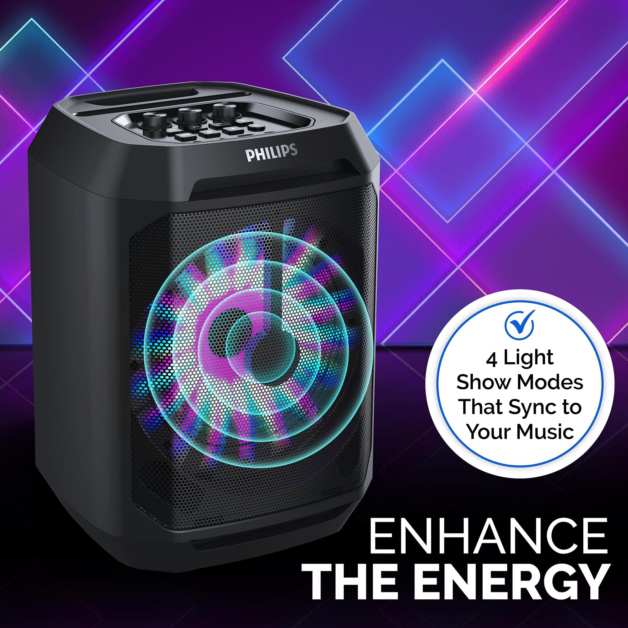 PHILIPS Philips Party Speakers Bluetooth Wireless, Portable Bluetooth Party Speaker with Bass Boost, Lights, Mic Input Karaoke Speaker for Home, Outdoors, & More