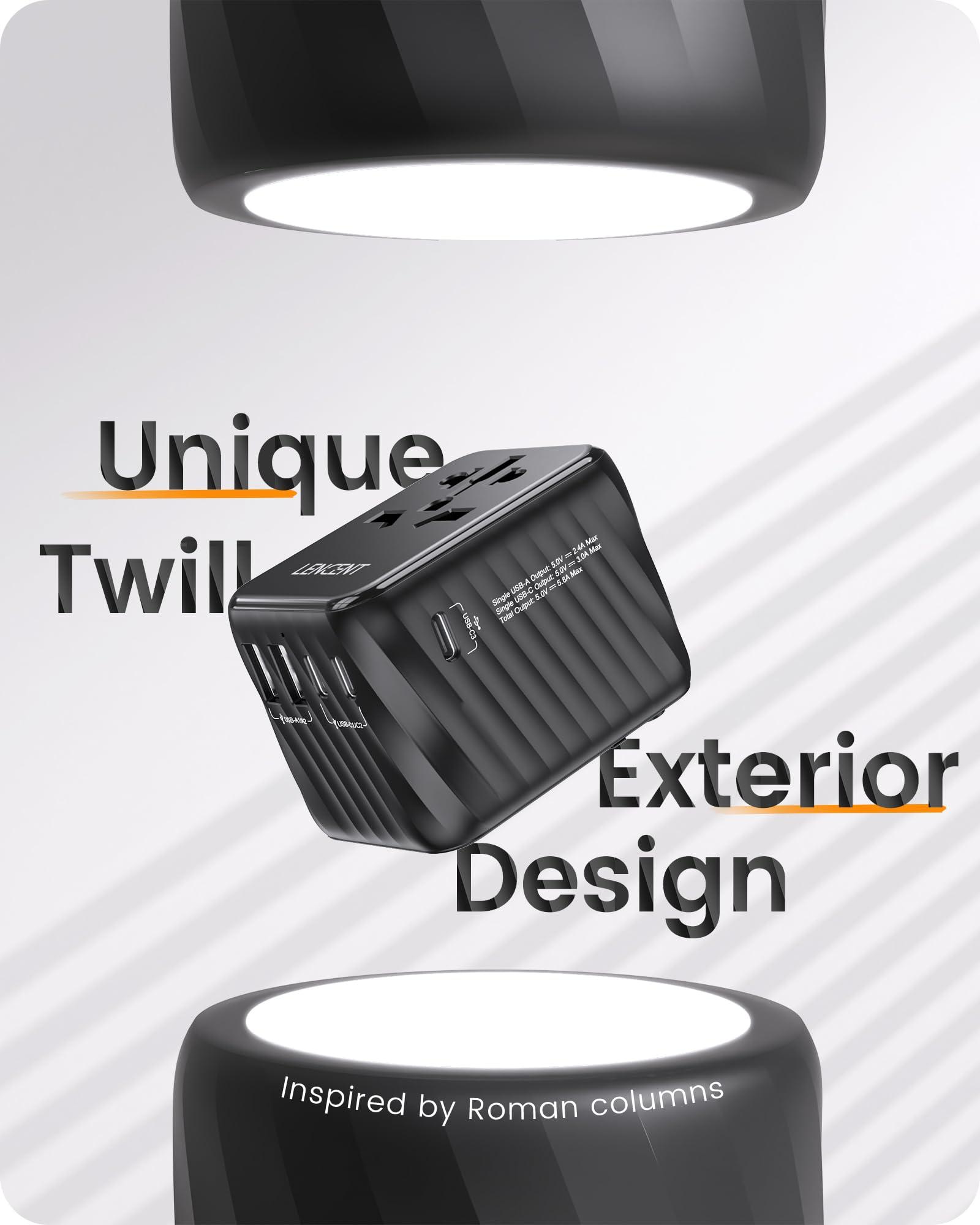 LENCENT LENCENT Universal Travel Power Adapter, International AC Plug Adaptor with 5.6A 3 USB C 2 USB A Ports Wall Charger Worldwide Travel Essentials for US to EU UK Ireland Australia (Type C/G/A/I) Black