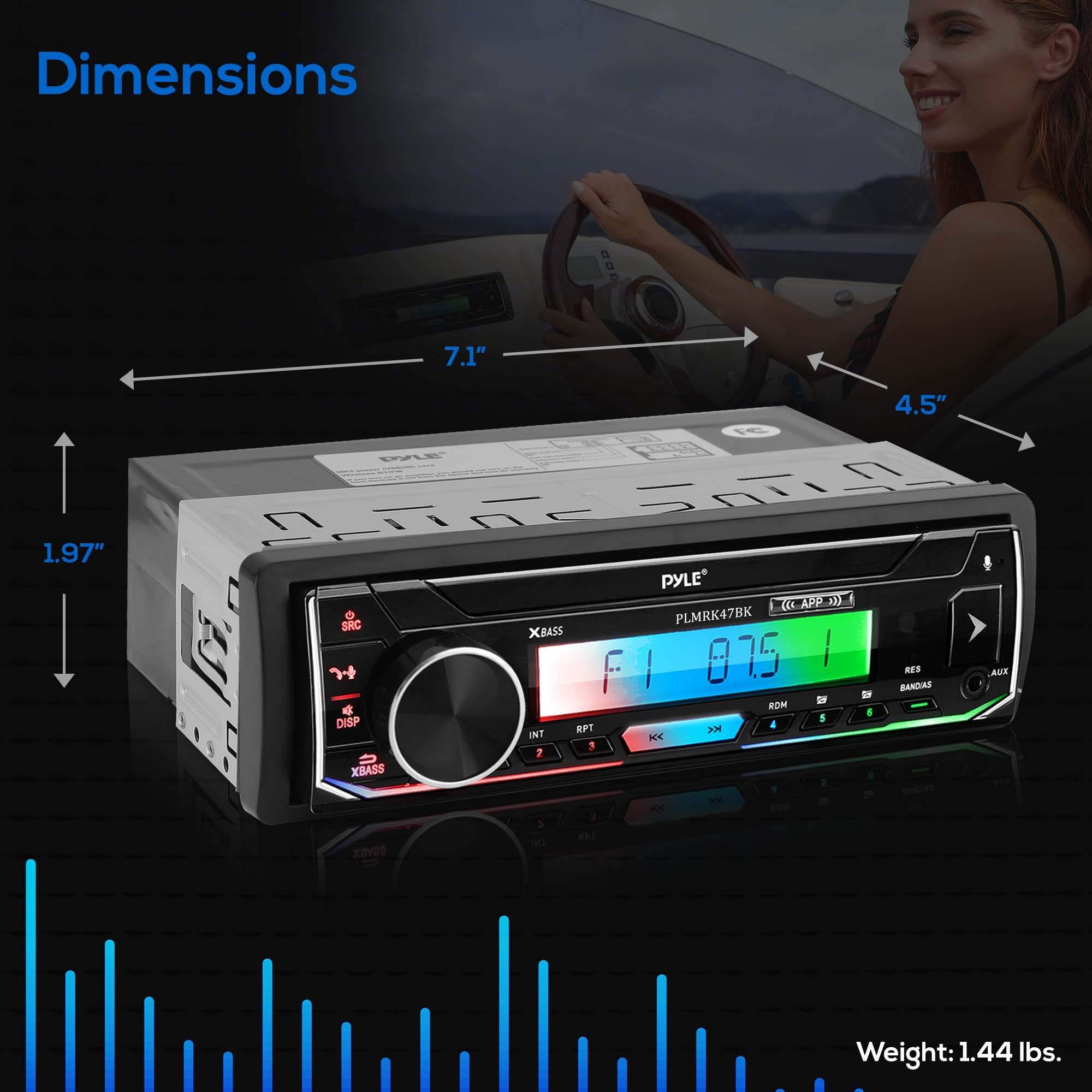 Pyle Pyle Bluetooth Marine Receiver Stereo & Speaker Kit 300W Single DIN Boat Marine Head Unit l LCD, Mic, Hands-Free Calling, AUX, MP3/USB/SD, AM/FM Radio, Remote - PLMRK47BK (Black)