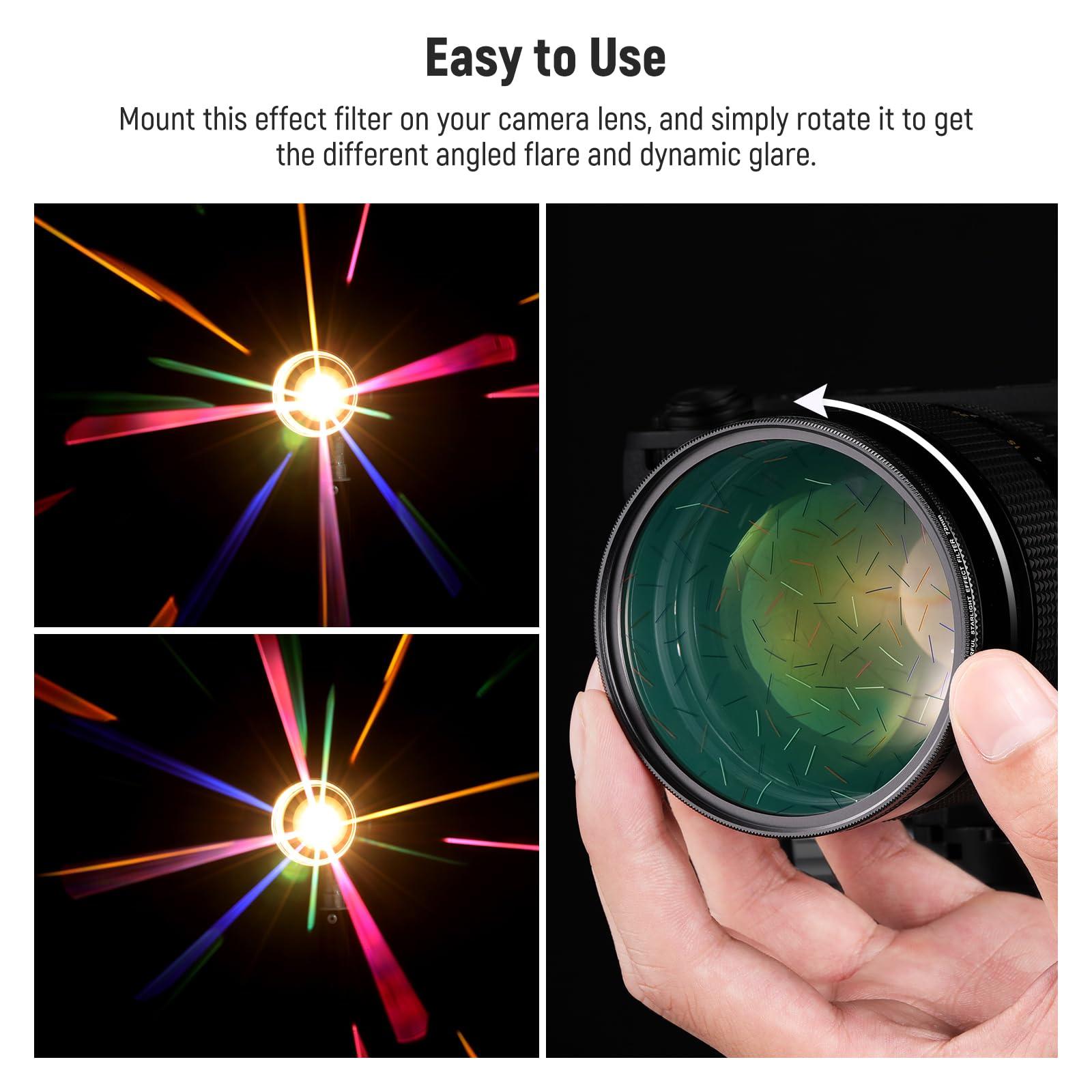NEEWER NEEWER 72mm Colorful Starlight Brushed Camera Lens Filter, Special Effects Filter with Anamorphic Flare, Shinning Starburst Lens Filter, Photography Prism Lens Filter, Camera Lens Accessory