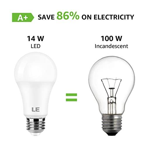 LE LE 100W Equivalent LED Light Bulbs, 14W 1500 Lumens 2700K Warm White Non-Dimmable, A19 E26 Standard Base, 10000 Hour Lifetime, Pack of 6