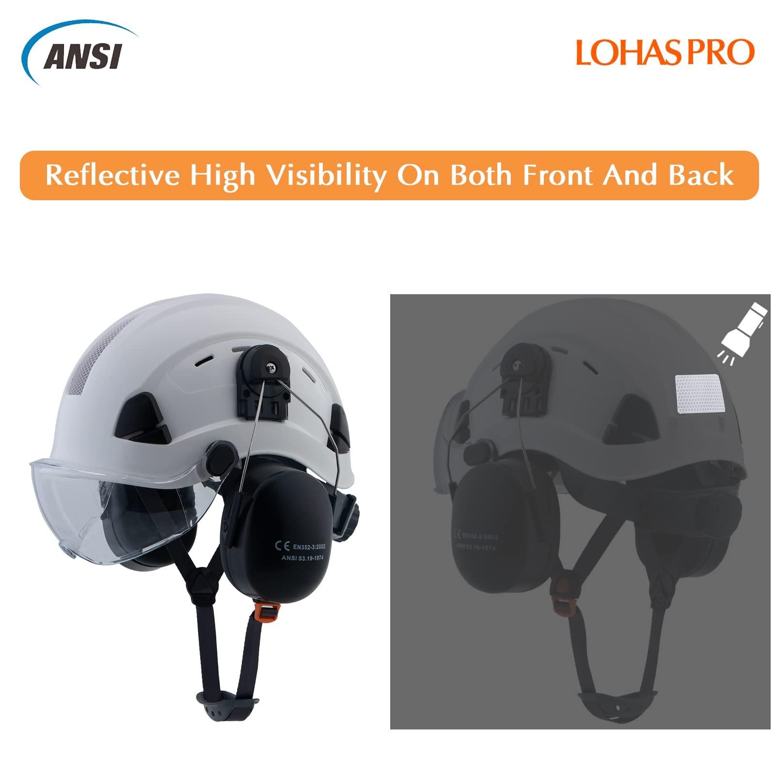 LOHASPRO LOHASPRO Hard Hat Safety Helmet with Visor and Ear Muffs,Arborist Forestry Helmet Garden Tree Cutting Logging Wood Chopping Chainsaw Work Construction Hardhat(L91 White+Clear Visor+Earmuff)