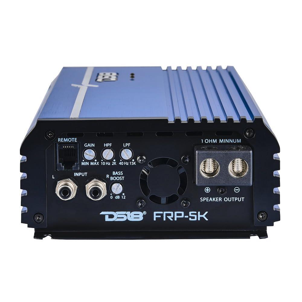 DS18 DS18 FRP FRP-5K/BL 1-Channel Amplifier 5000 Watts RMS @ 1-Ohm, Certified Dyno, Compact Full-Range Class D, Monoblock Amplifier, Exceptional Efficiency, Remote Level Control Knob, Blue