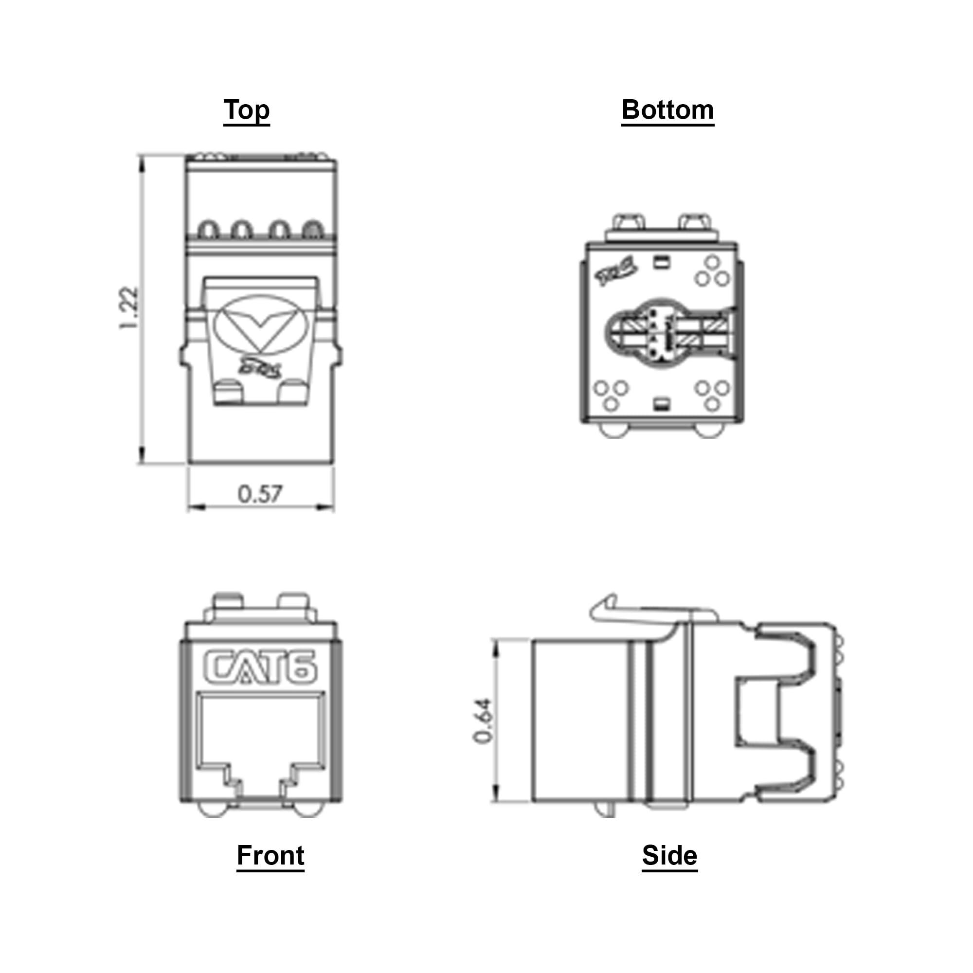 ICC ICC CAT6 Keystone Jack with Slim Profile 180 Degree Punch Down, RJ45 UL Listed PoE++ TAA Compliant for Wall Plate or Patch Panel, Works with JackEasy Termination Tool, Almond