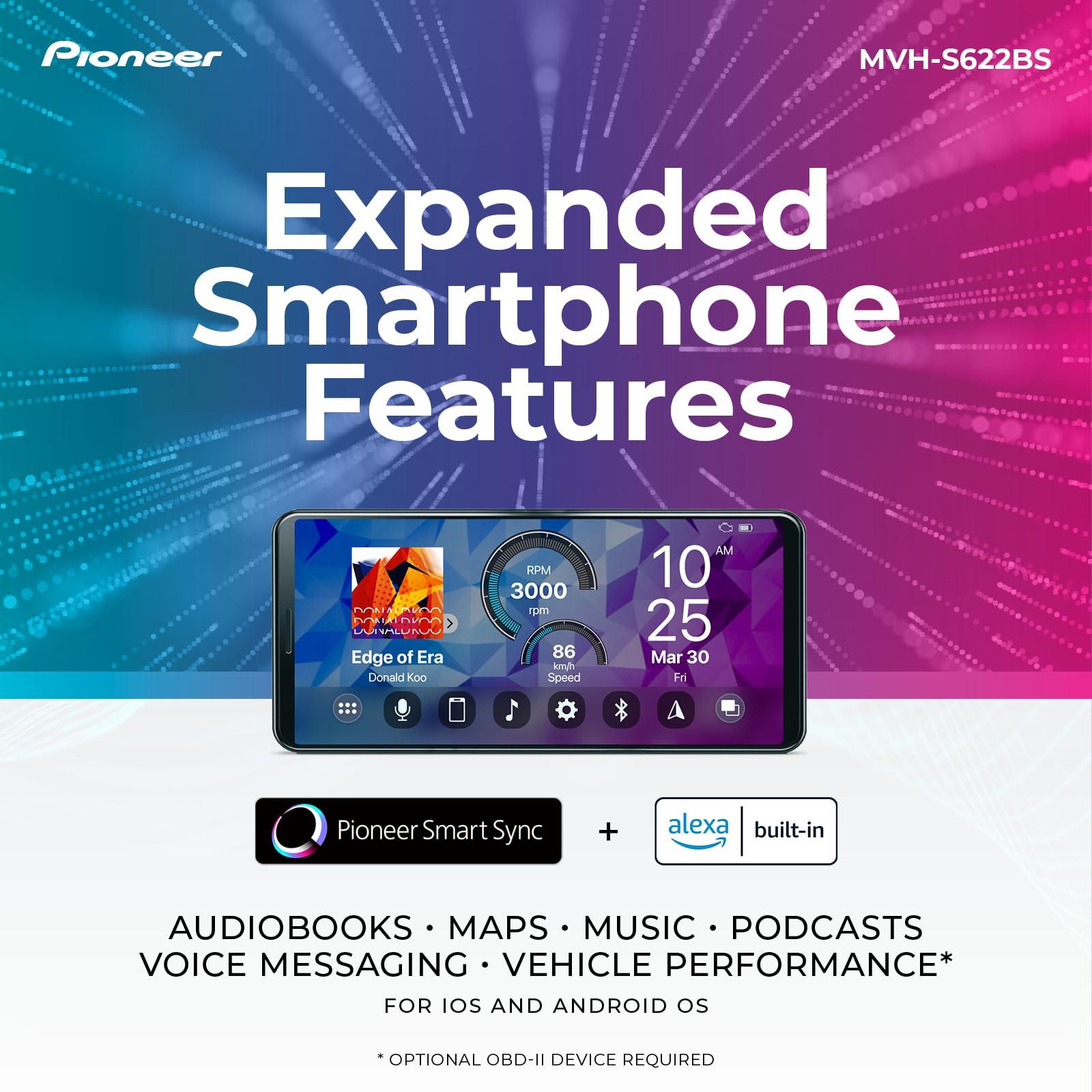 PIONEER Pioneer MVH-S622BS Double Din Bluetooth Car Stereo with USB/AUX Inputs, Pioneer Smart Sync, and Hands-Free Calling for Enhanced In-Car Audio Experience