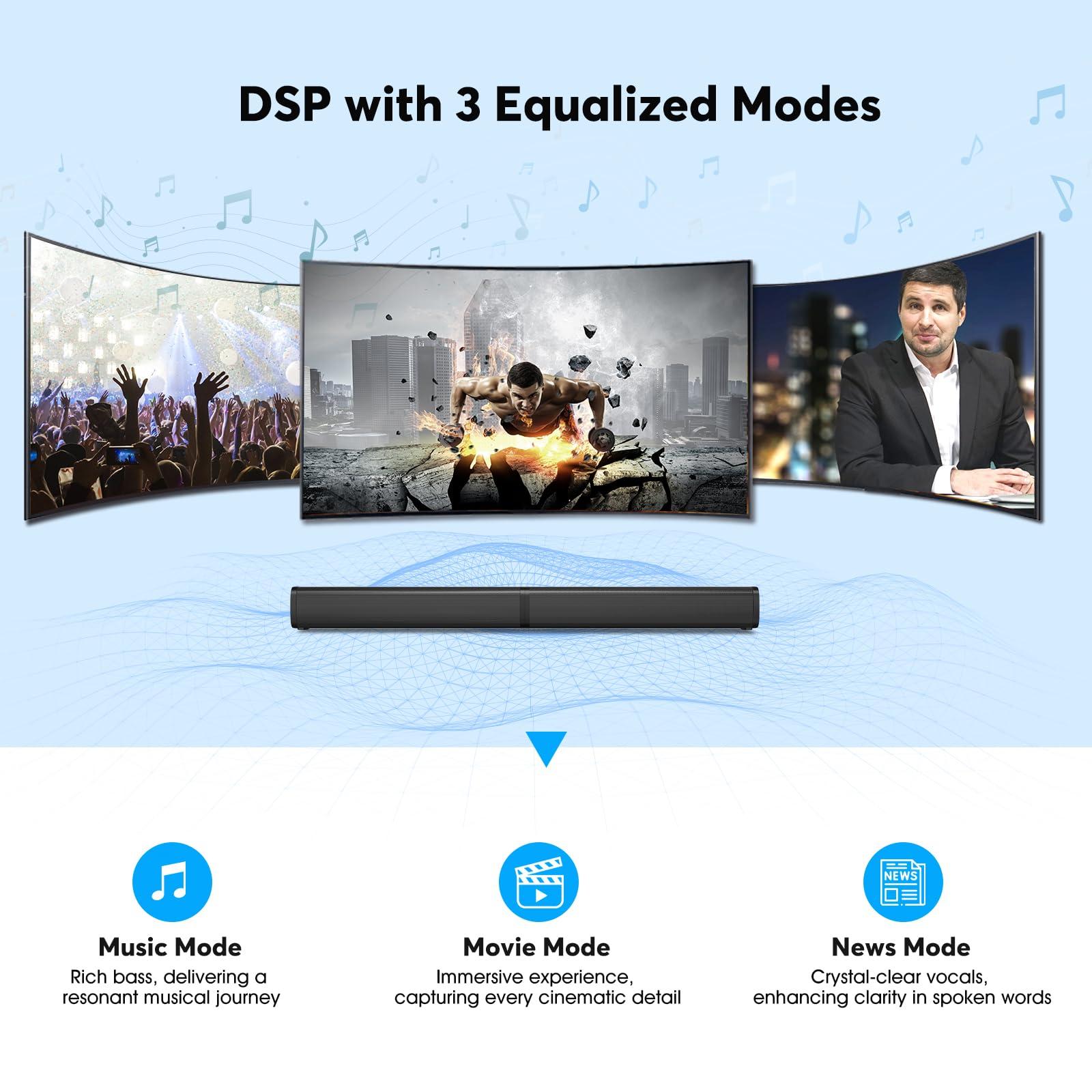 Wohome Wohome 2.2 Sound Bar for TV with Built-in Subwoofers, 32 Inches Detachable Soundbar Speaker, Bluetooth 5.3/Optical/AUX/USB Connection with Colorful Backlight (Black)