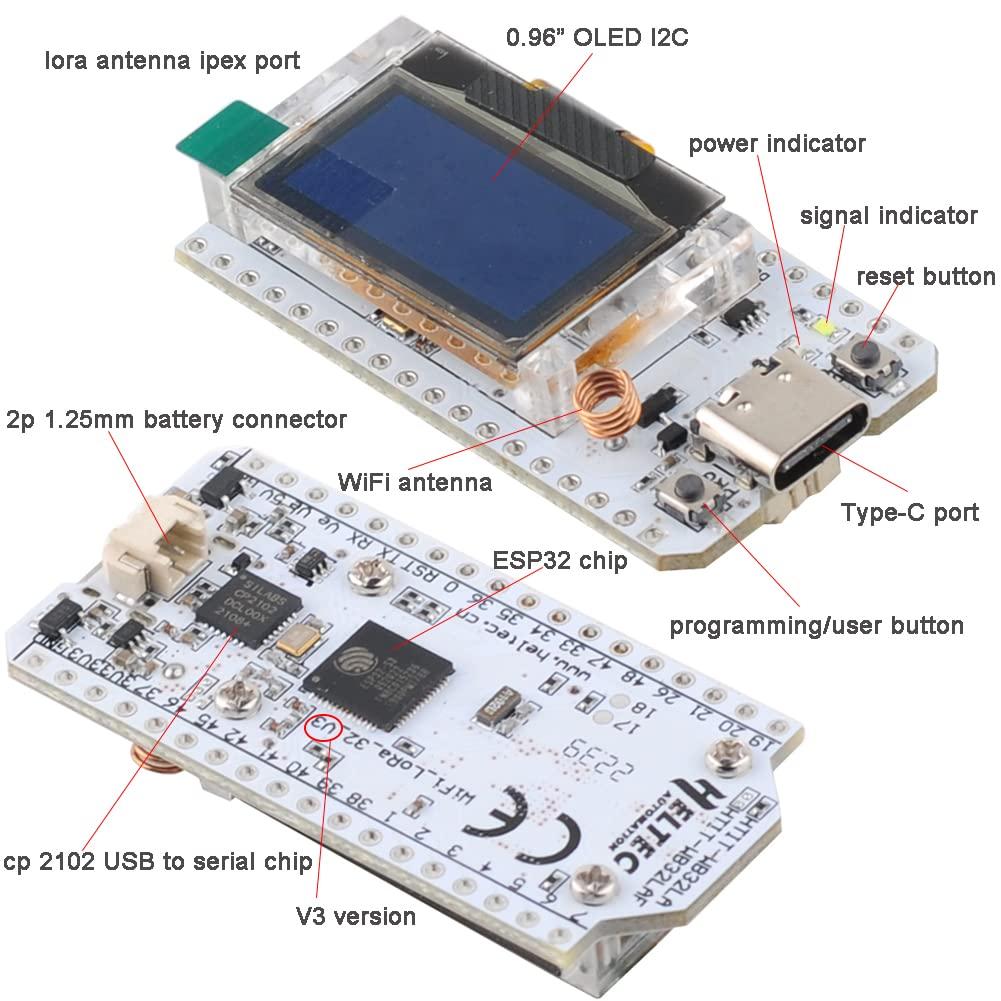 DIYmalls DIYmalls 915 ESP32 LoRa OLED Board V3 Type-C SX1262 + 915MHz LoRa Antenna U.FL to SMA for Arduino IOT LoraWan Gateway, not Compatible with LoRa 32 V2