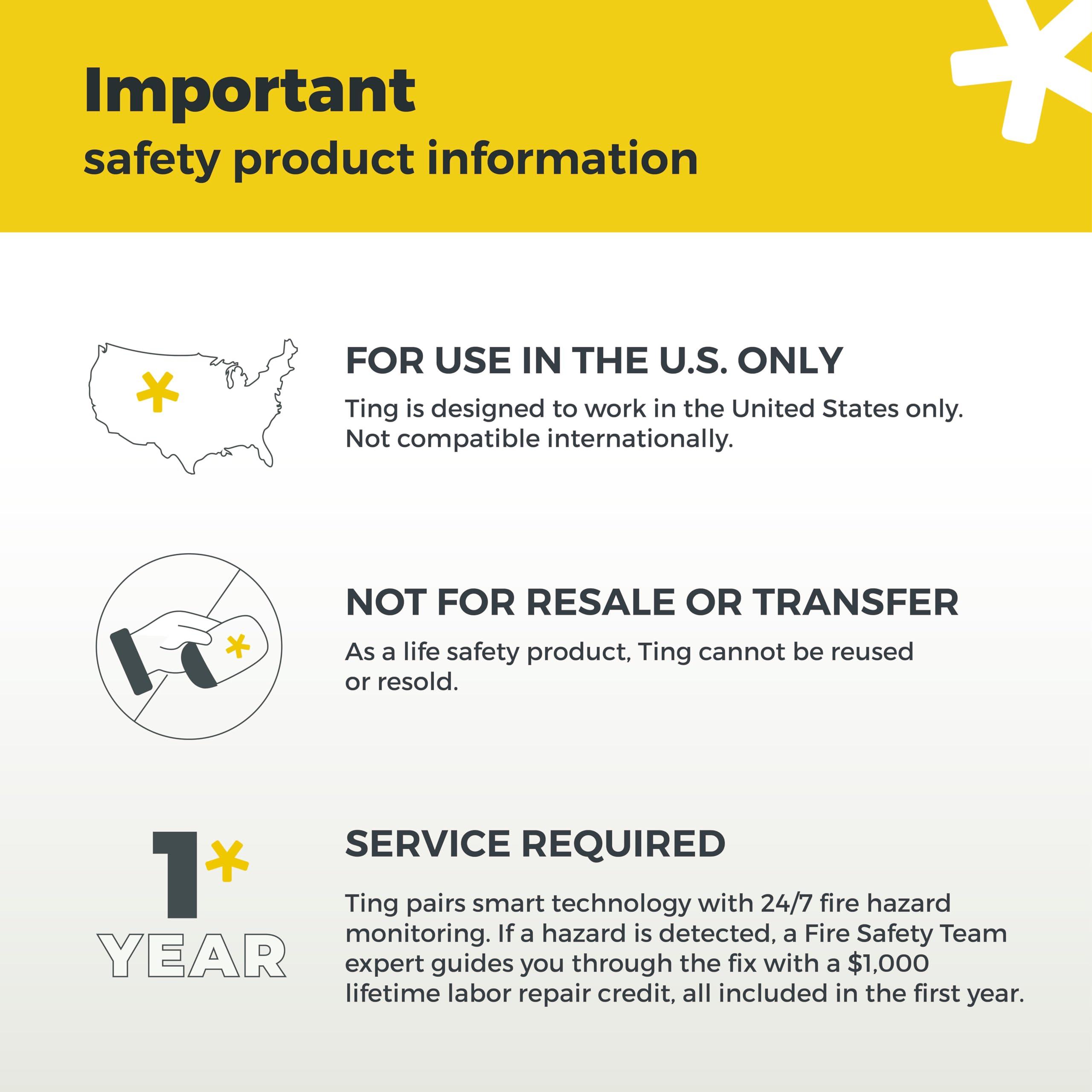 Ting Fire Ting Fire Ting Smart Fire Prevention Sensor & Service - Includes 12 Months of Required Service, Residential Use Only