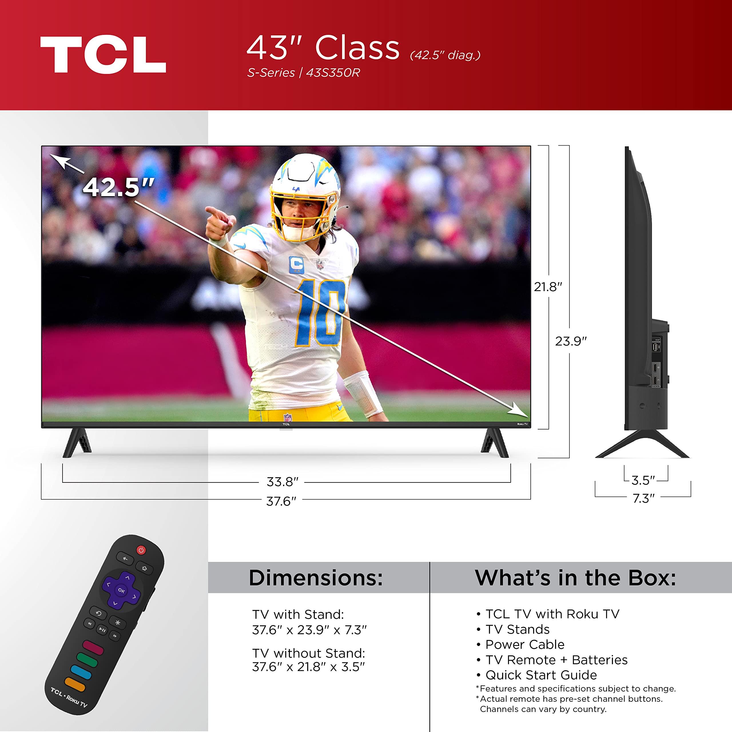 TCL TCL 43-Inch Class S3 1080p LED Smart TV with Roku TV (43S350R, 2023 Model), Compatible with Alexa, Google Assistant, and Apple HomeKit Compatibility, Streaming FHD Television