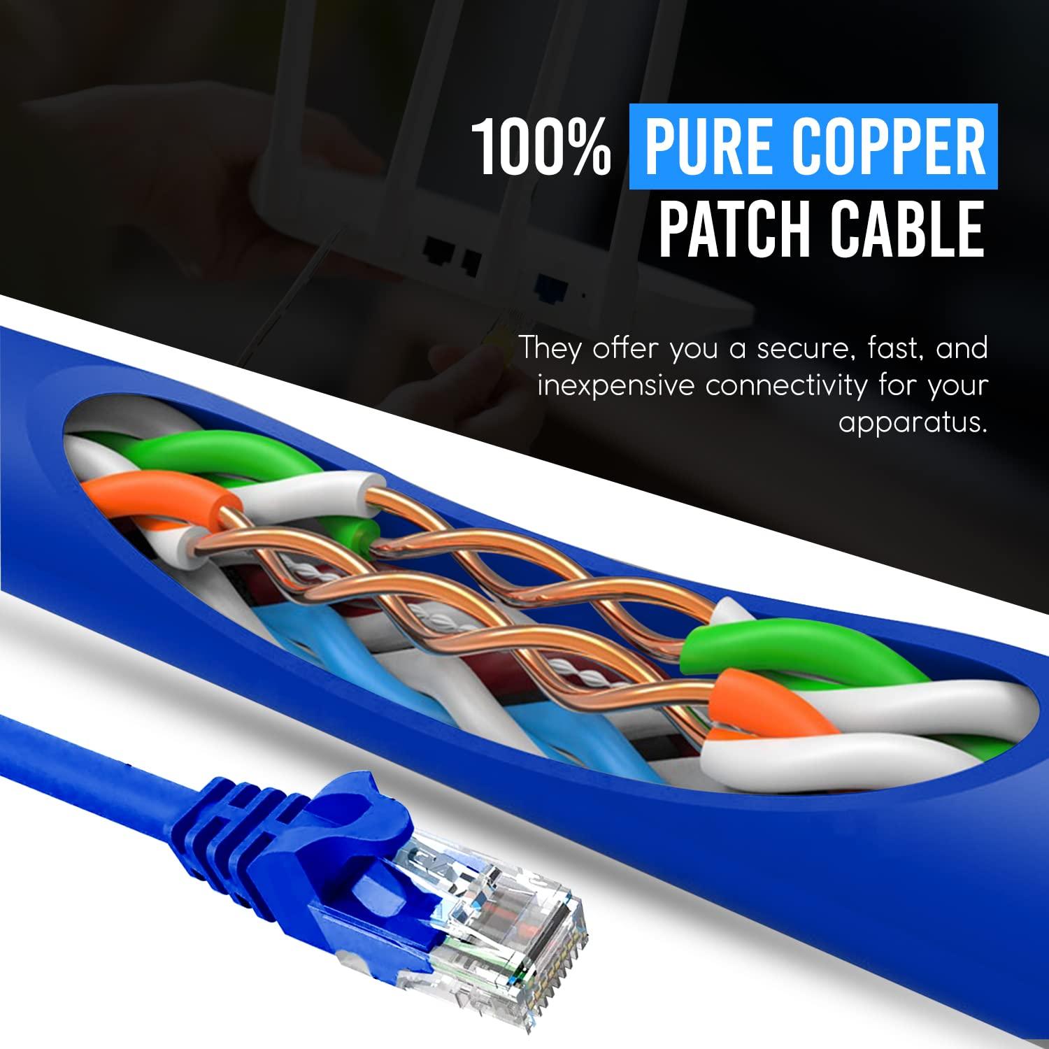NewYork Cables NewYork Cables Cat6 Ethernet Patch Cable 10ft (10 Pack), Snagless Cat6 Patch Cables for Data Centers, 10Gbps, 550Mhz Ethernet Cord, Bare Copper Network Patch Cables for Home and Enterprise -Blue