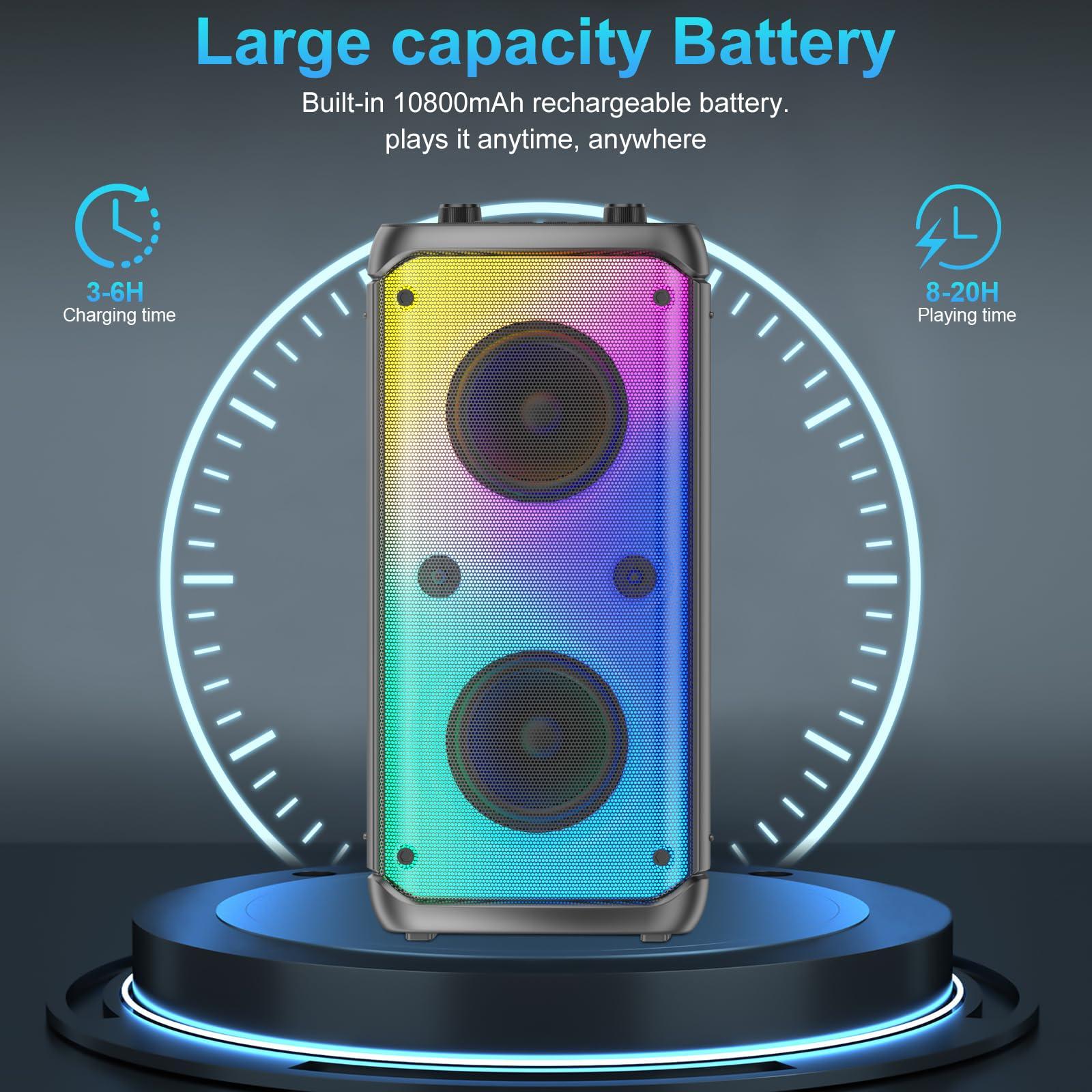 TAMPROAD TAMPROAD Bluetooth Speaker, 80W Peak Wireless TWS Portable Outdoor Party Speakers with Subwoofer, Deep Bass, LED Colorful Lights, Loud Stereo Sound Boombox with Radio for Home, Camping, Travel