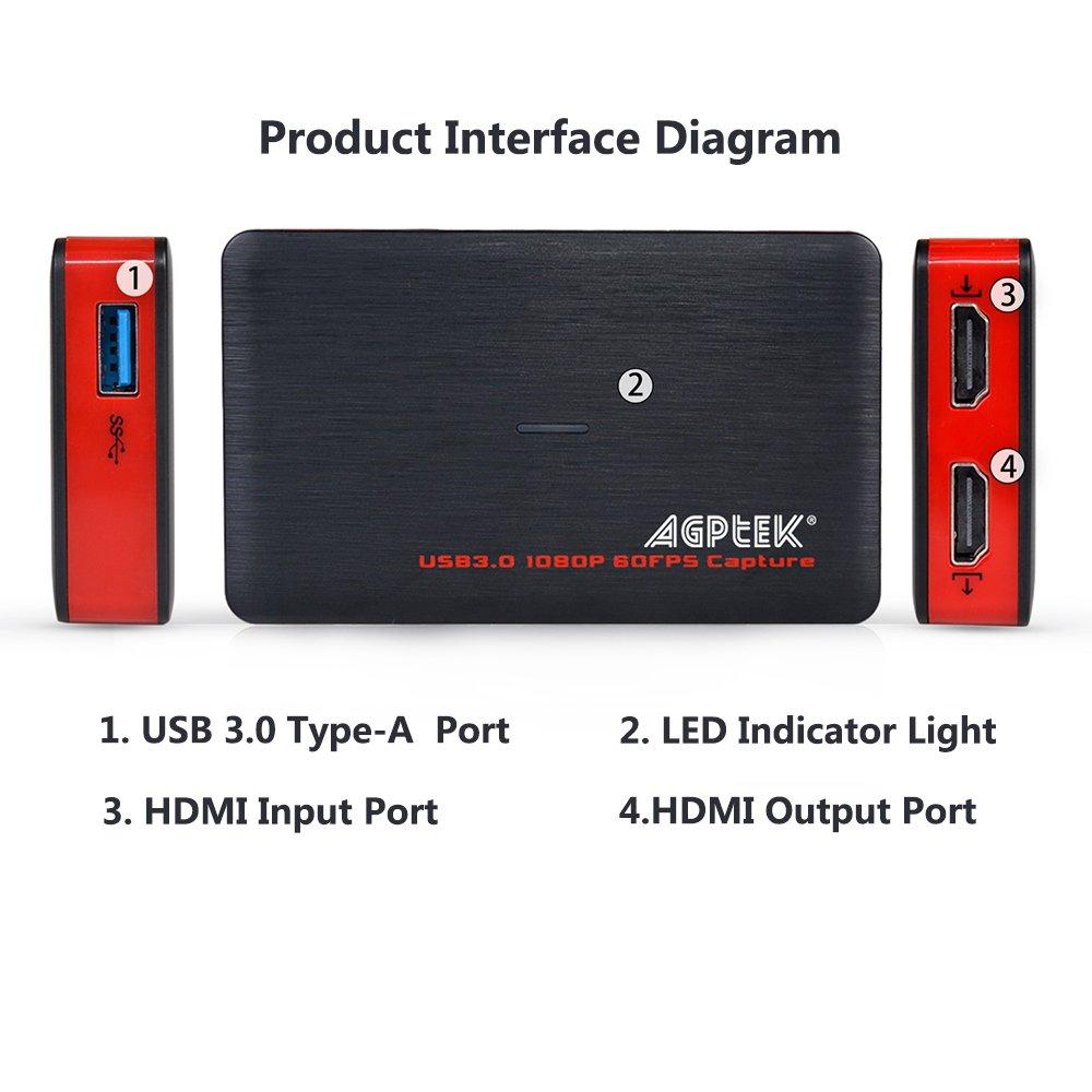 AGPTEK USB3.0 Game Capture Card 4K@30, 4K HDMI Video Capture Live Streaming Record 4K 30 FPS or 1080p120, 1440p60, HDMI Capture Card Work for PS5/PS4/Xbox One/Switch/Camera
