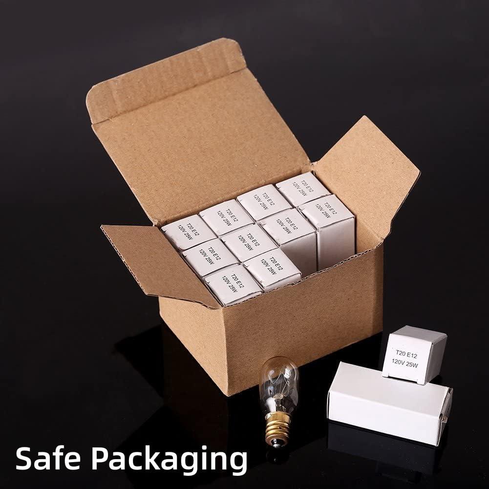 Fenrun Moflekja Himalayan Salt Lamp Bulbs, T20 25W Original Replacement Long Lasting Incandescent Candelabra Light Bulbs E12 Socket, 120V 2700K Warm White, Pack of 12