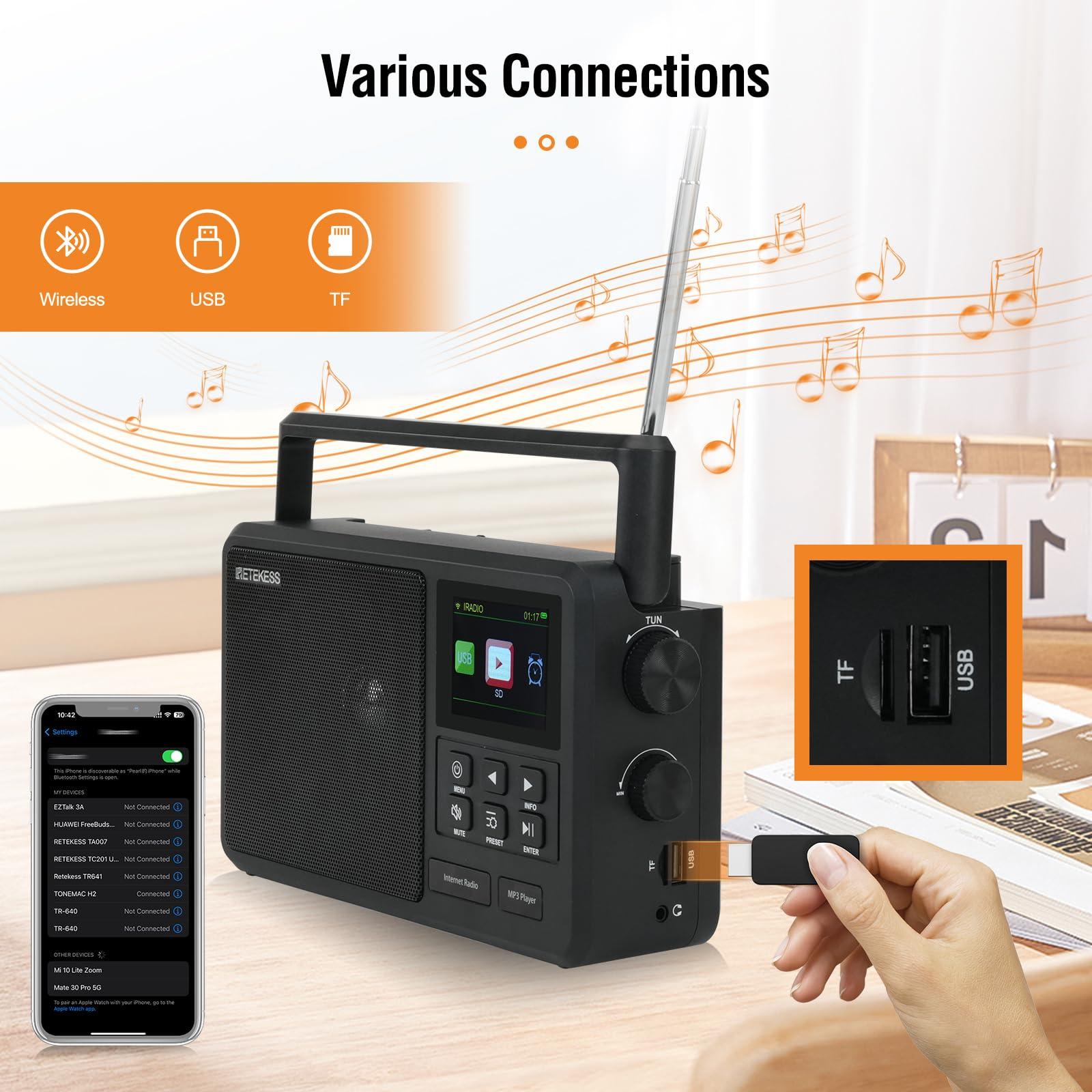 Retekess Retekess TR640 Portable Radio,Internet Radio,Bluetooth Receiver,Thousands of Global Radio Stations,Station Presets and Alarm Clock