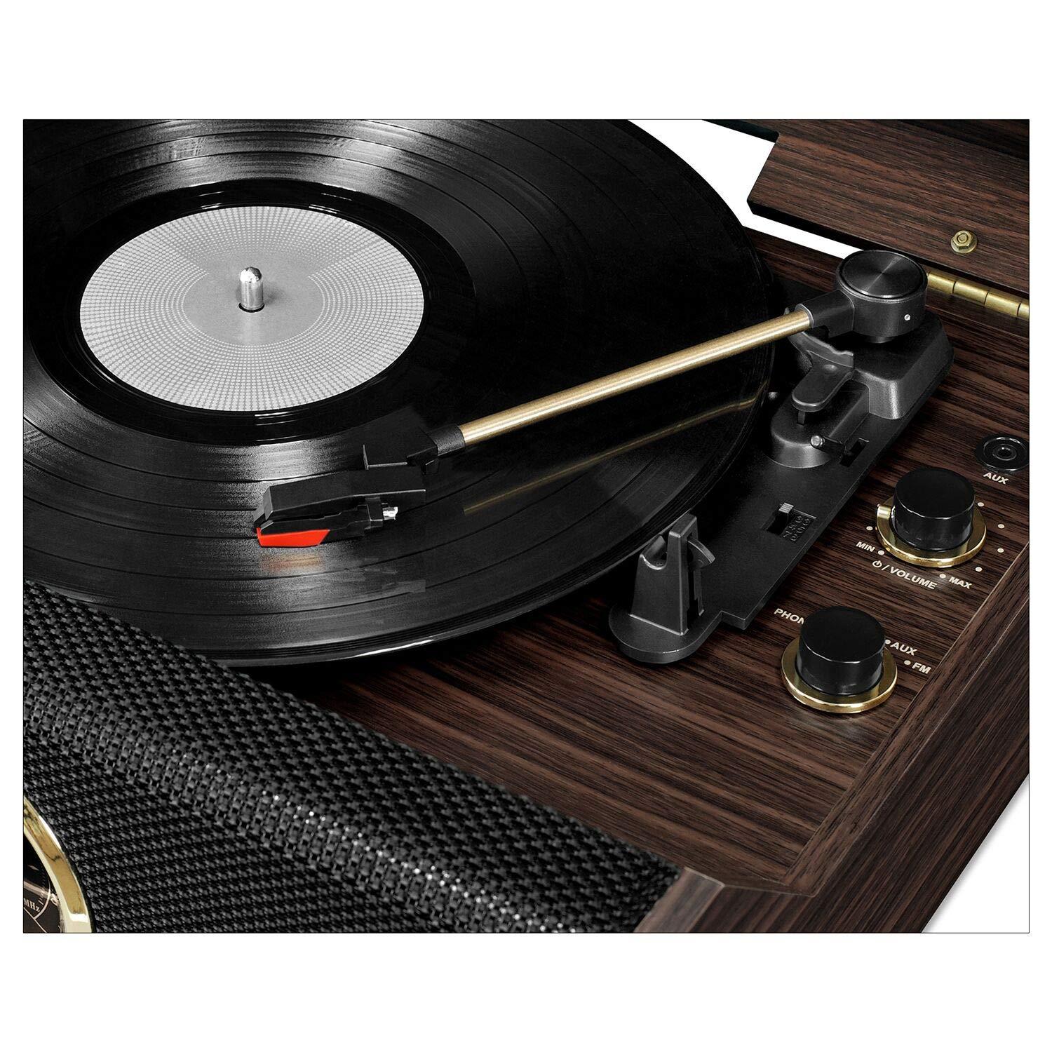 Victrola Victrola Highland 4-in-1 Bluetooth Record Player (Espresso), 3-Speed Record Player with Speakers, FM Radio & 3.5mm Aux, Wireless Music Streaming
