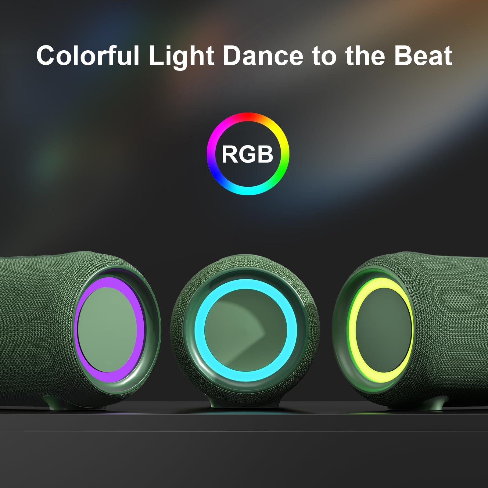 Passau Passau Portable Bluetooth Speakers 40W Peak Loud Stereo Sound, Passive Radiators-Deep Bass, All Day Playtime, Adjustable Strap, BT5.3, IPX5 Wireless Speaker RGB Lights for Indoor Outdoor-Green