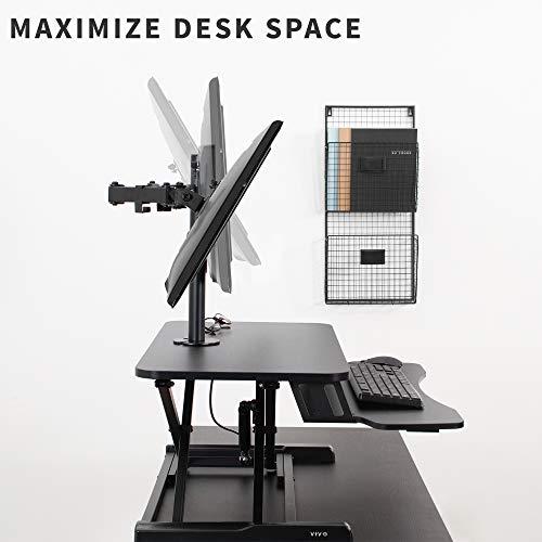 VIVO VIVO Height Adjustable 32 inch Standing Desk Converter with Dual 13 to 30 inch Monitor Stand, Sit Stand Monitor Mount and Desk Riser, Black, DESK-V000K-M2