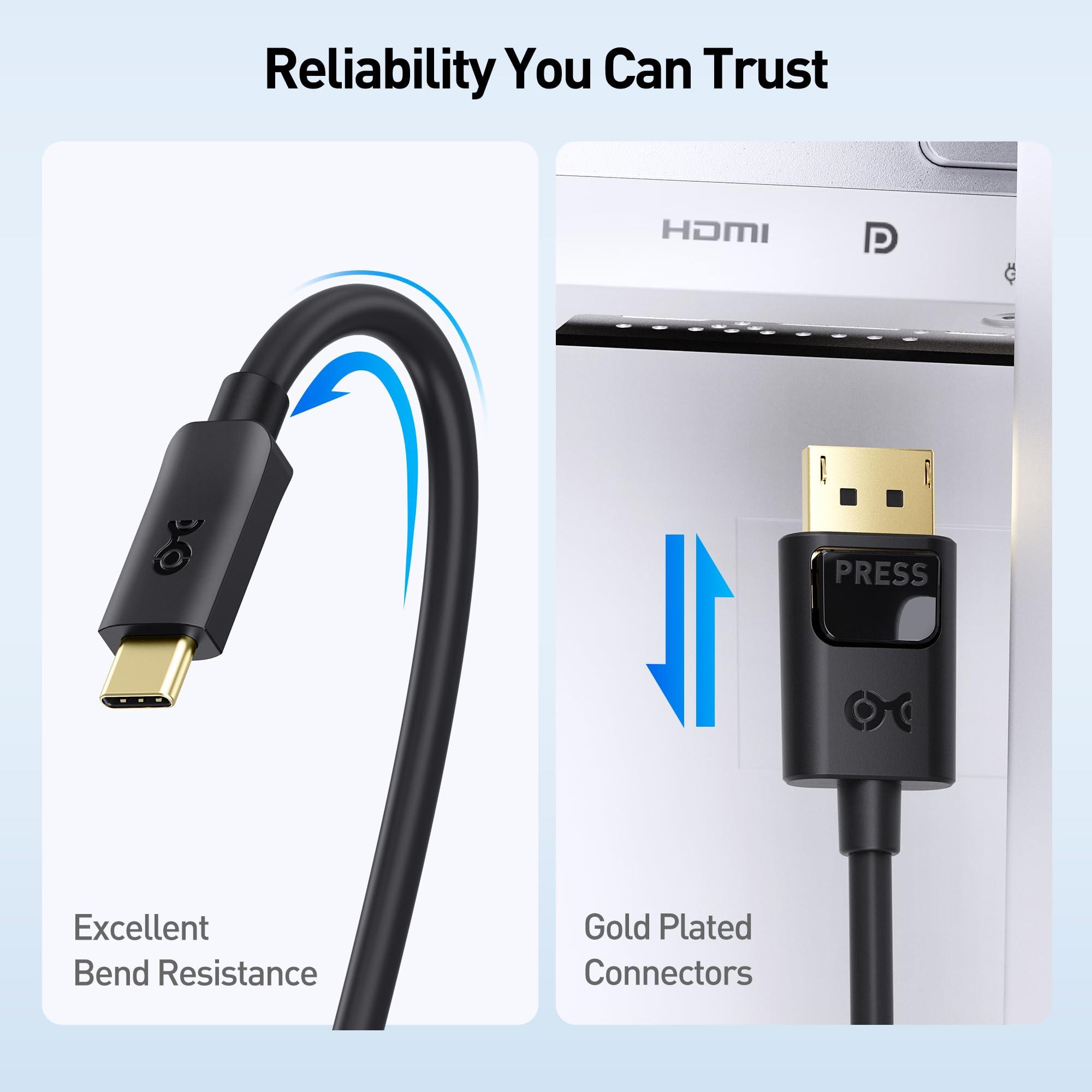 Cable Matters Cable Matters USB C to DisplayPort 1.4 Cable 6 ft, Support 8K@60Hz, 4K@240Hz (Thunderbolt 4 to DisplayPort Cable, DisplayPort to USB C Cable) Black - Not for Portable USB-C Monitor