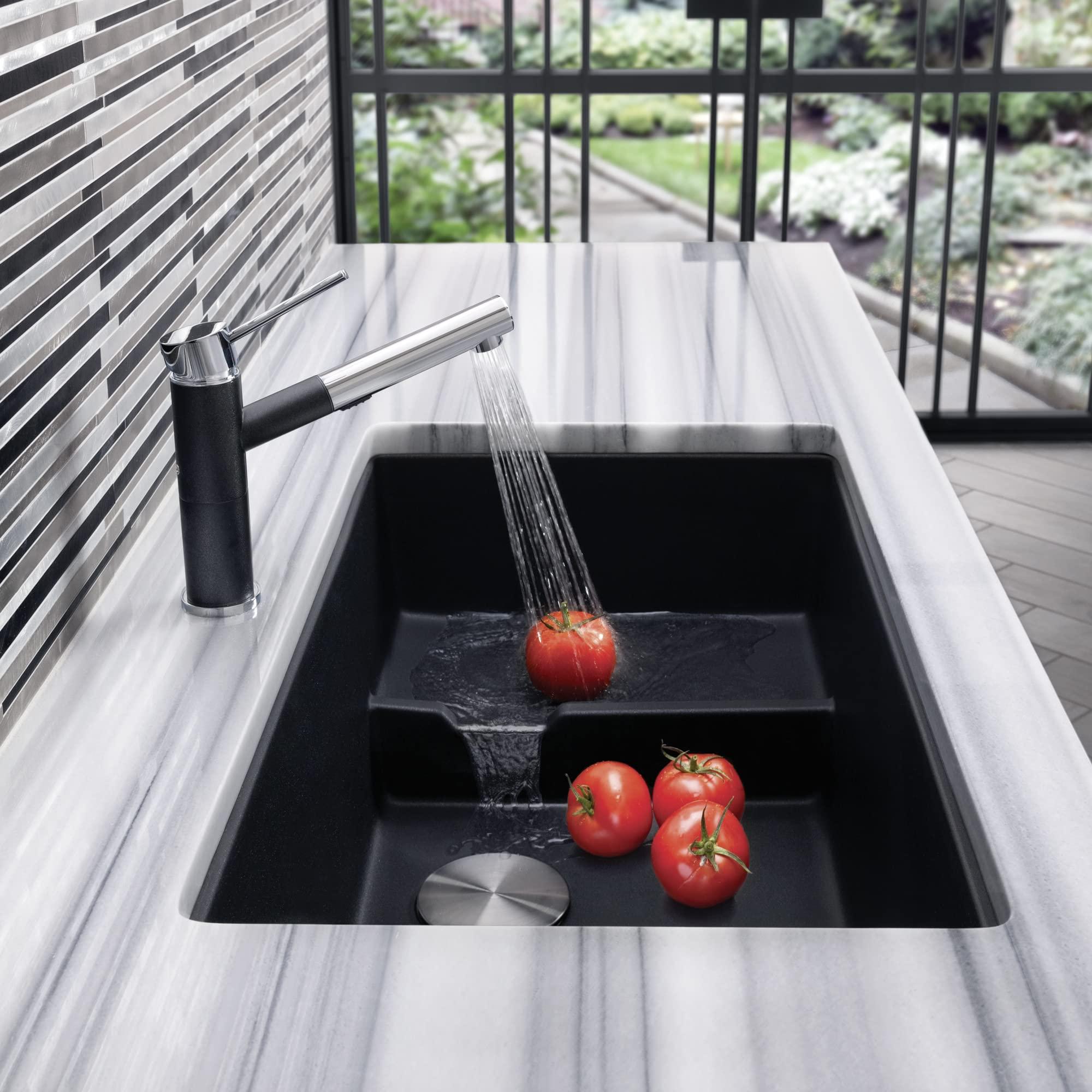 BLANCO BLANCO, Anthracite 519450 PRECIS CASCADE SILGRANIT Undermount Kitchen Sink with Colander