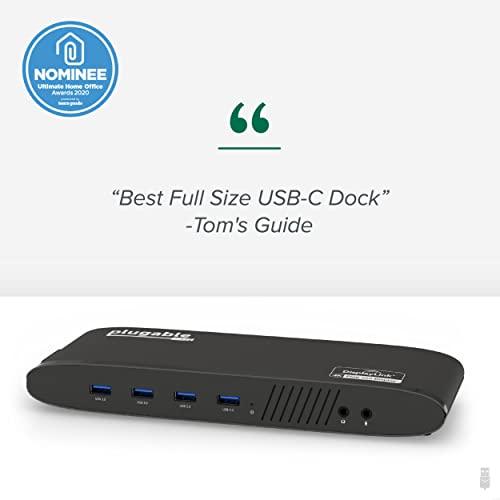 Plugable Plugable Universal Laptop Docking Station, 4K Dual Monitor, DisplayPort or HDMI, Windows Mac or ChromeOS Laptops, USB-C or USB 3.0, Adds 2 Displays, Ethernet, Audio, 6 USB Ports